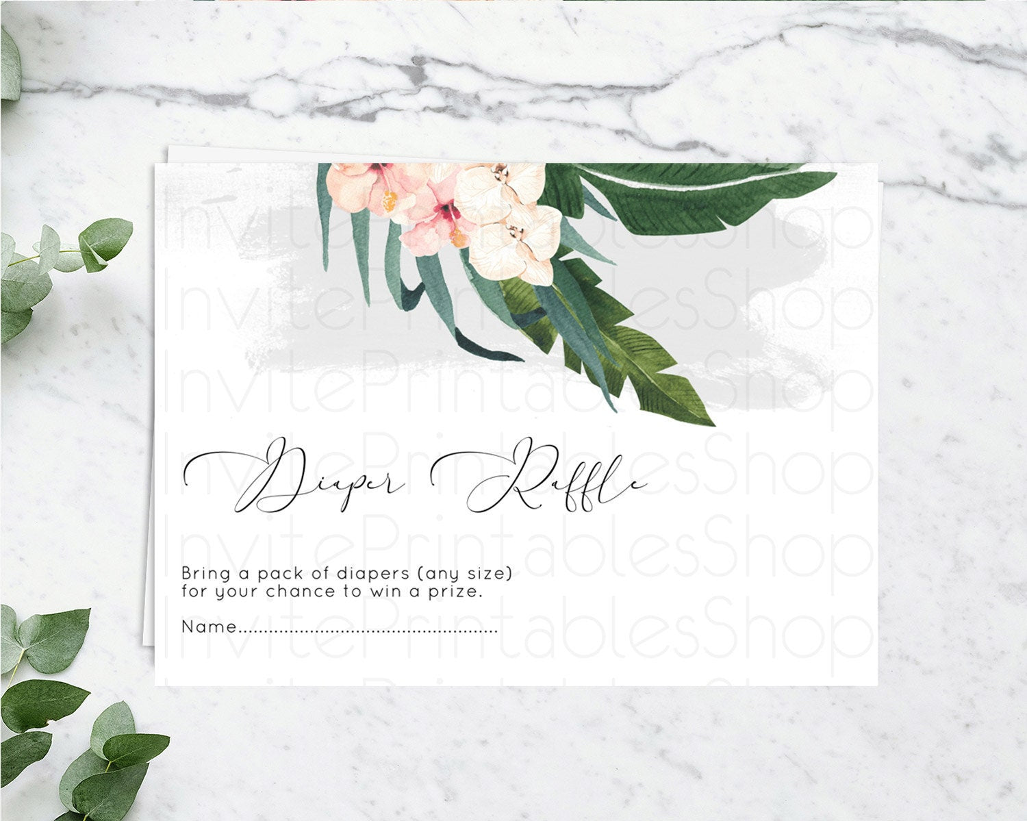 Editable Tropical Diaper Raffle Card Tropical Diaper Raffle Insert Palm Leaf