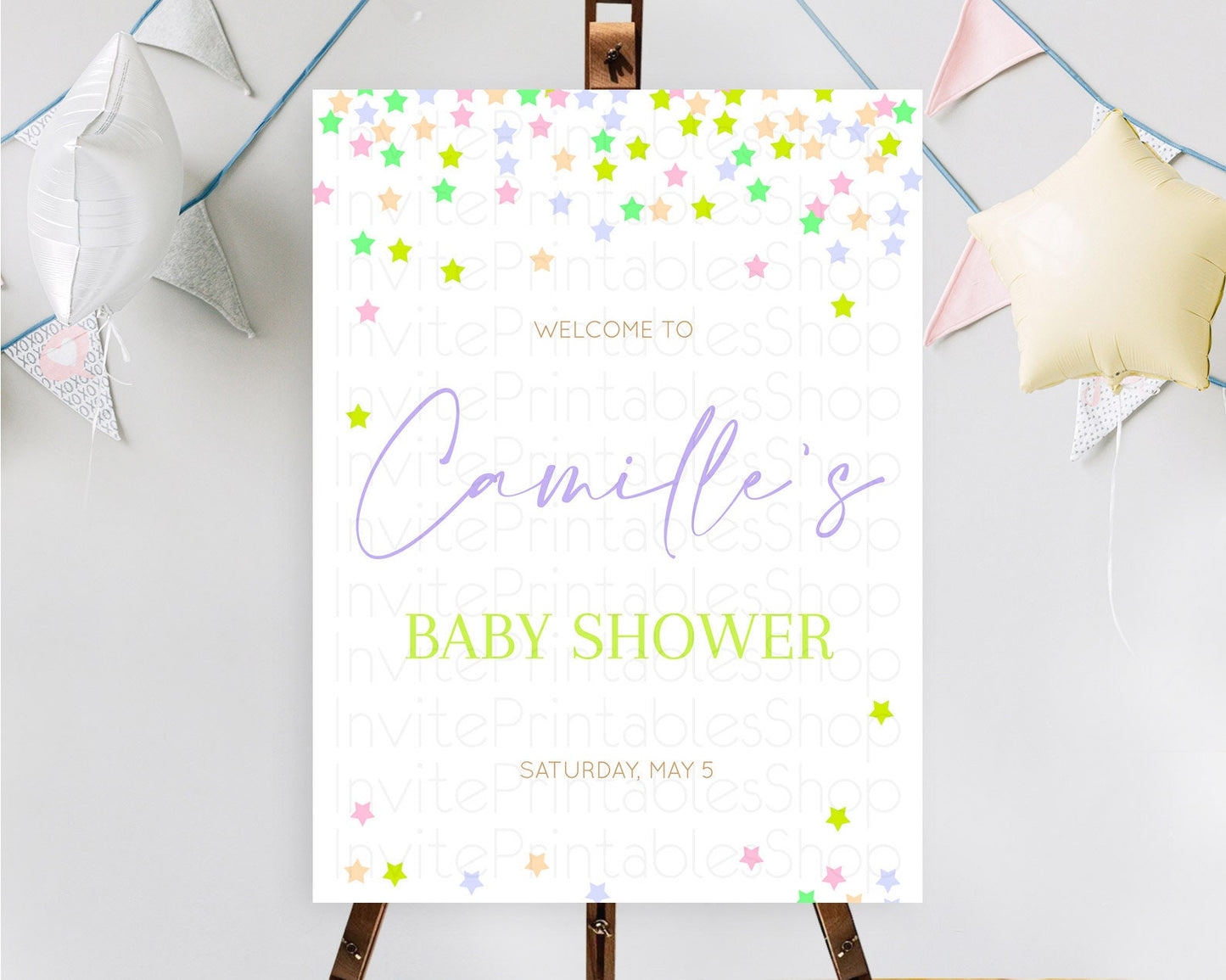 Star Baby Shower Welcome Board Pastel Stars Welcome Sign Shooting Star Rainbow Colorful Confetti Twinkle Little Star Welcome Sign D10396