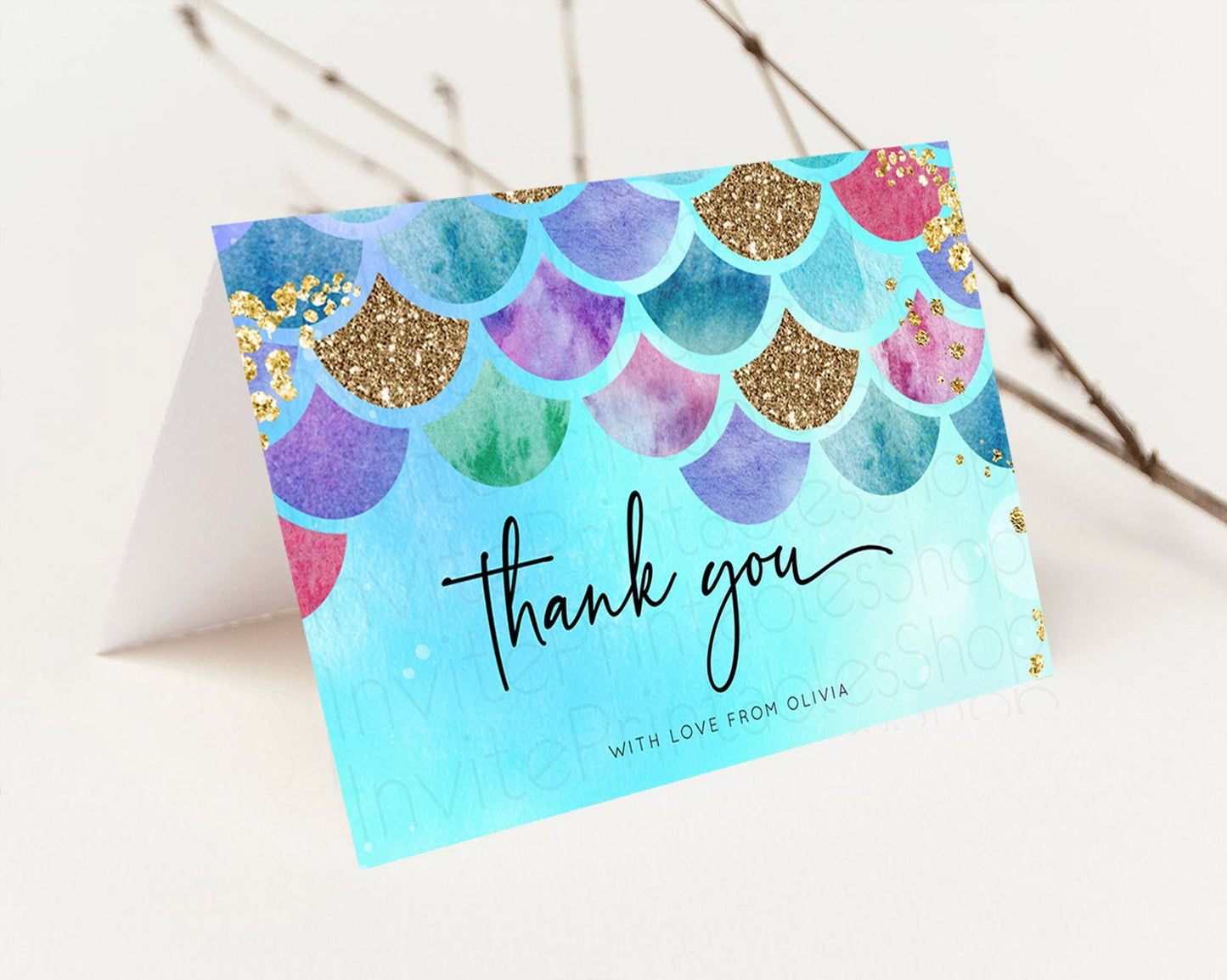 Rainbow Fish Thank You Card Rainbow Fish Birthday Thank You Card Watercolor Mermaid Rainbow Under Sea Pastel Teacher Thank You Card D10581