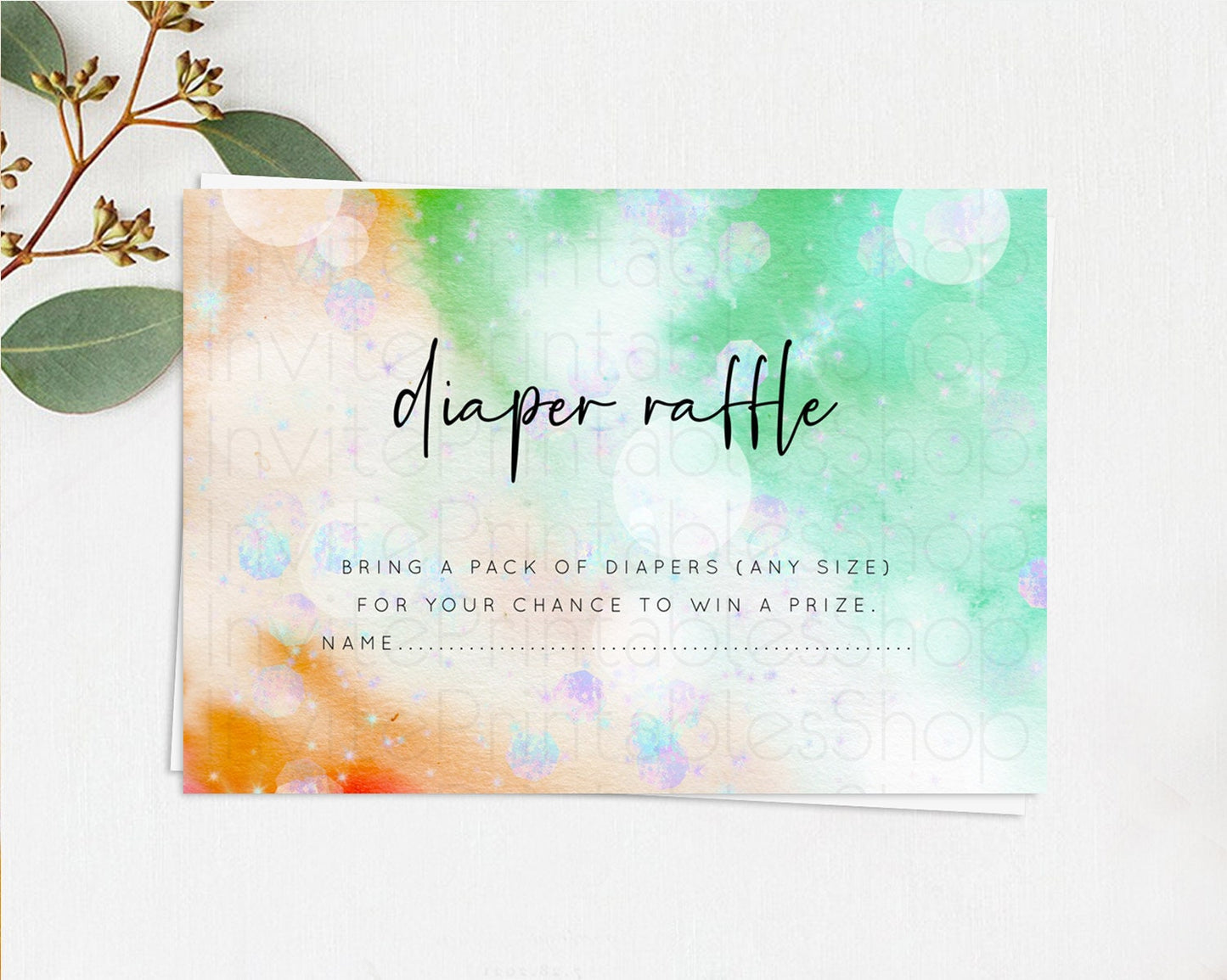 Rainbow Diaper Raffle Card Pastel Diaper Insert Colorful Pastel Watercolor Ombre Diaper Ticket Iridescent Sprinkles Raffle Game D10691
