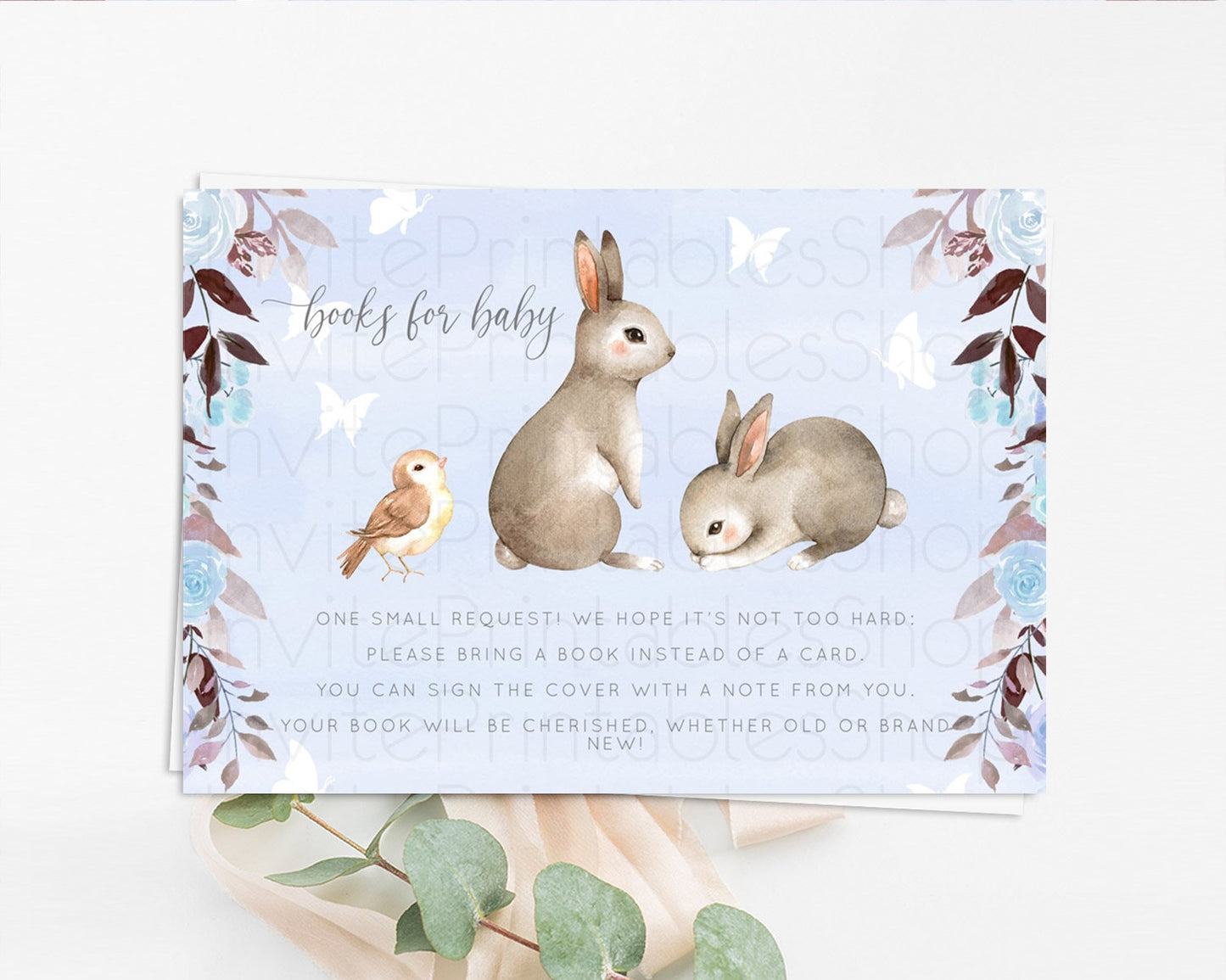 Bunny Books For Baby Card Floral Bunny Book Insert Pastel Flowers Woodland Bunny Book Card Forest Bunny Baby Book Poem Request D10923