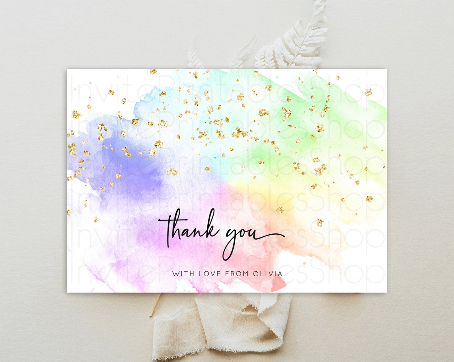 Pastel Thank You Rainbow Thank You Card Colorful Pastel Birthday Thank You Card Confetti Watercolor Pastel Teacher Thank You Cards D10316