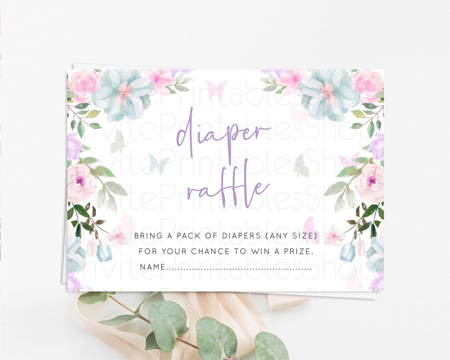 Secret Garden Diaper Raffle Card Boho Wildflower Diaper Raffle Insert Pastel Flower Garden Baby Shower Card Flower Raffle Game D10494