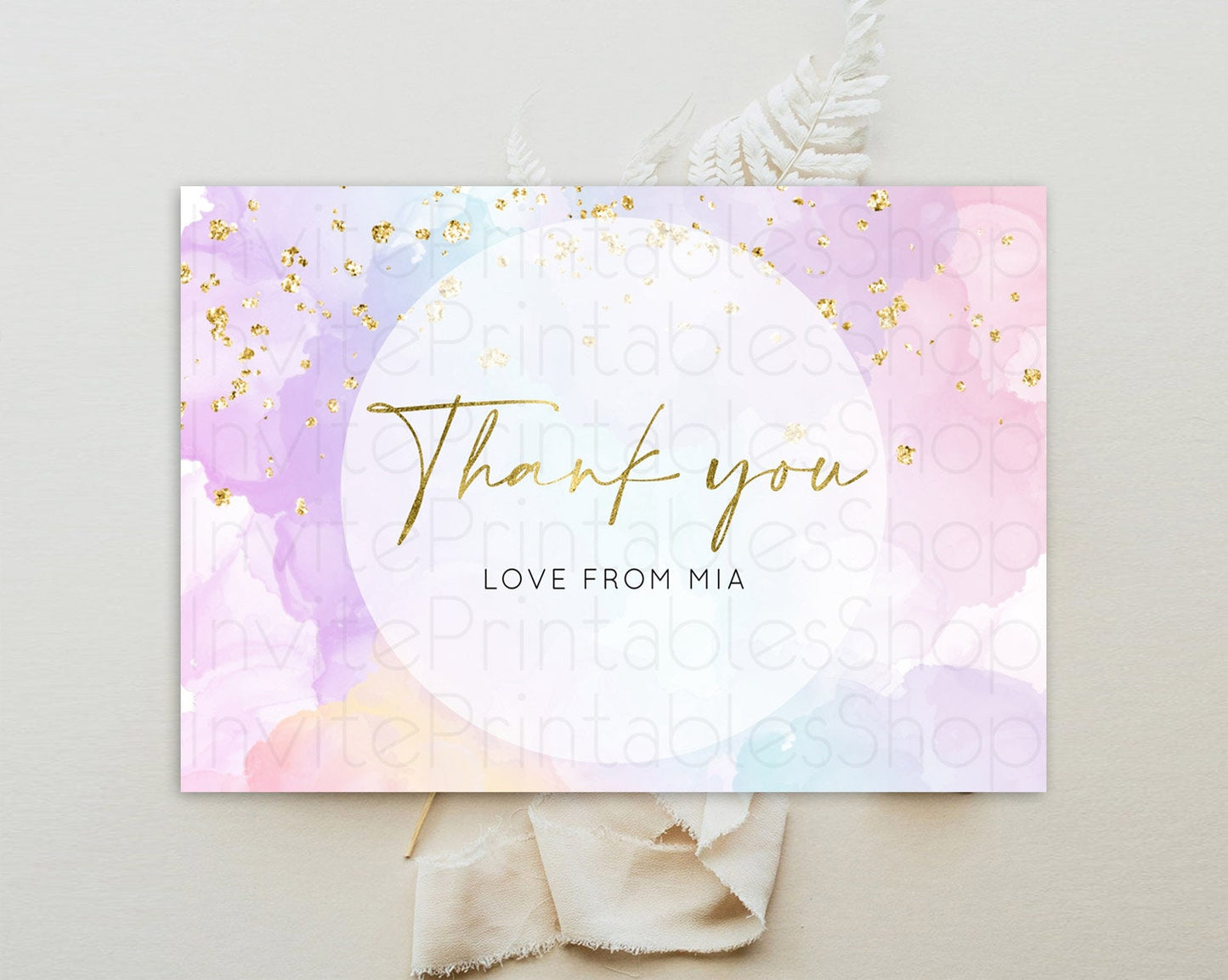 Pastel Thank You Rainbow Thank You Card Colorful Pastel Birthday Thank You Card Confetti Watercolor Pastel Teacher Thank You Cards D10623