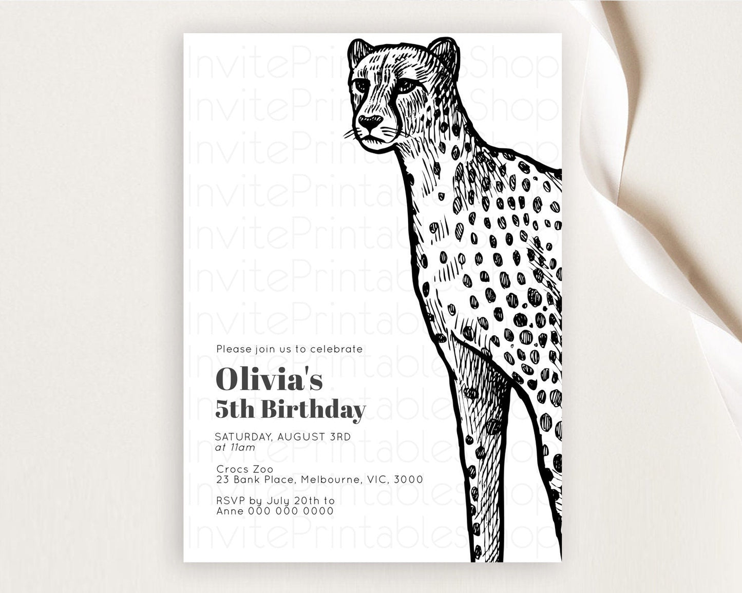 Cheetah Birthday Invitation Cheetah Invitation Cheetah Birthday Cheetah Safari Adventure Invite Cheetah Palm Leaf Invite Zoo Party D10290