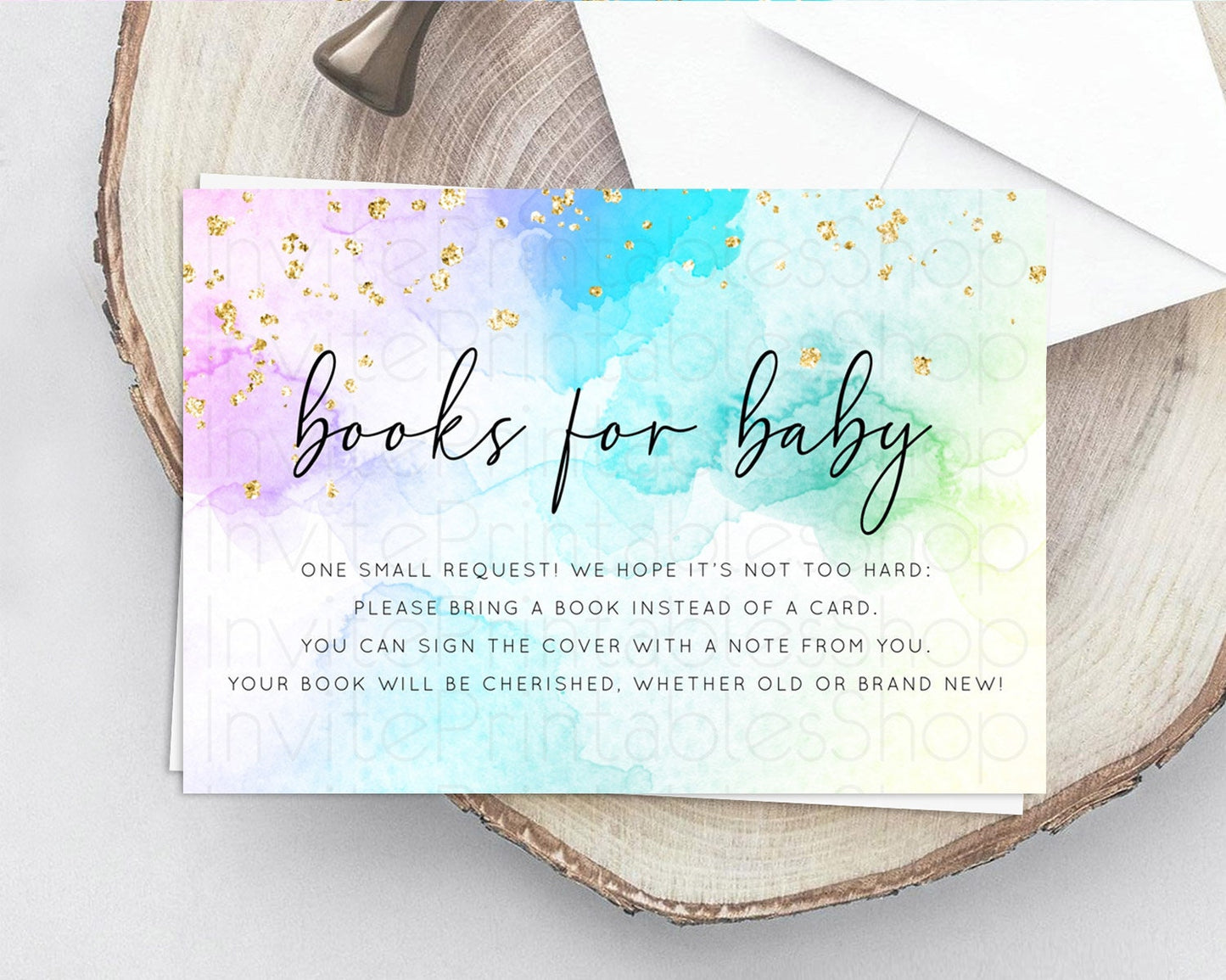 Pastel Books For Baby Card Pastel Rainbow Book Insert Colorful Ombre Watercolor Book Card Confetti Glitter Baby Book Poem Request D10771