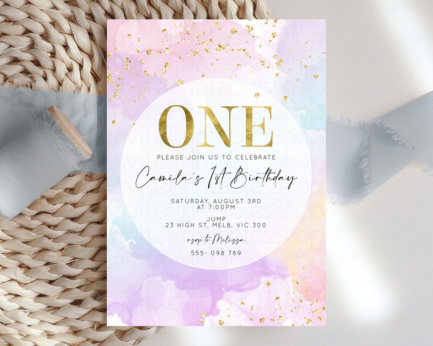 Rainbow Birthday Invitation Pastel Birthday Invitation Ombre Rainbow Invite Colorful Watercolor Invite Glitter Sprinkle Invitation 599v1