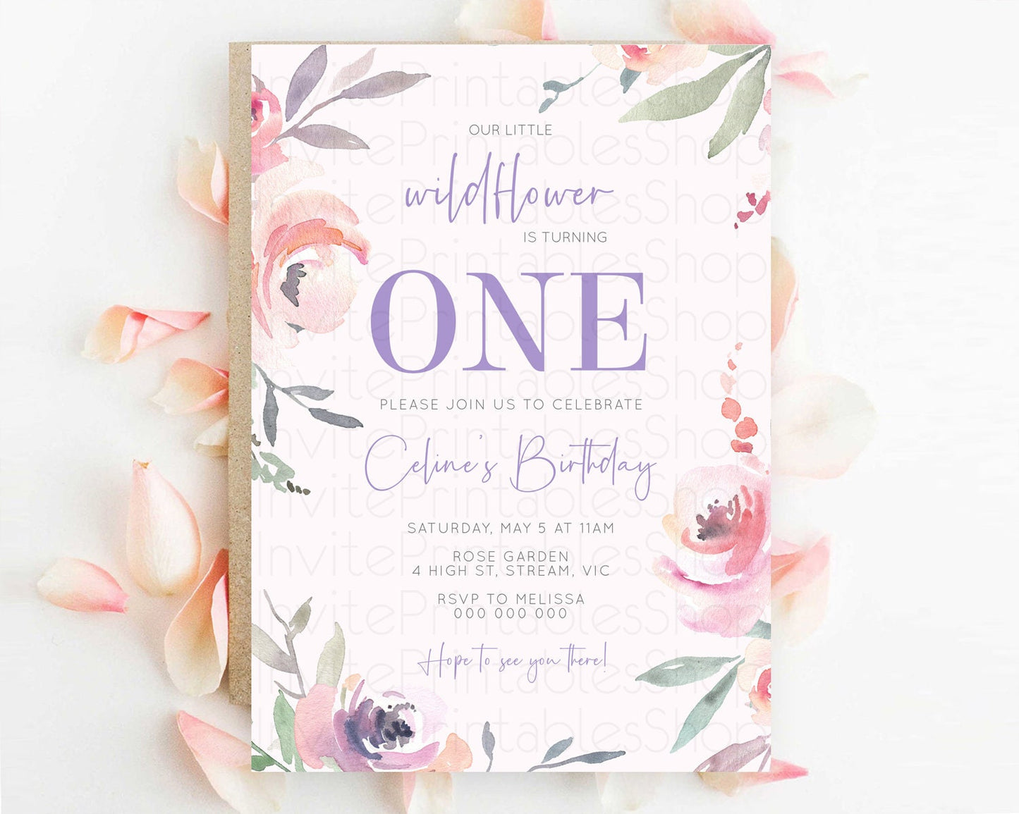 Secret Garden Invitation Wildflower Birthday Invitation Pastel Flowers Invite Enchanted Garden Boho Floral 3rd 2nd First Birthday D10198