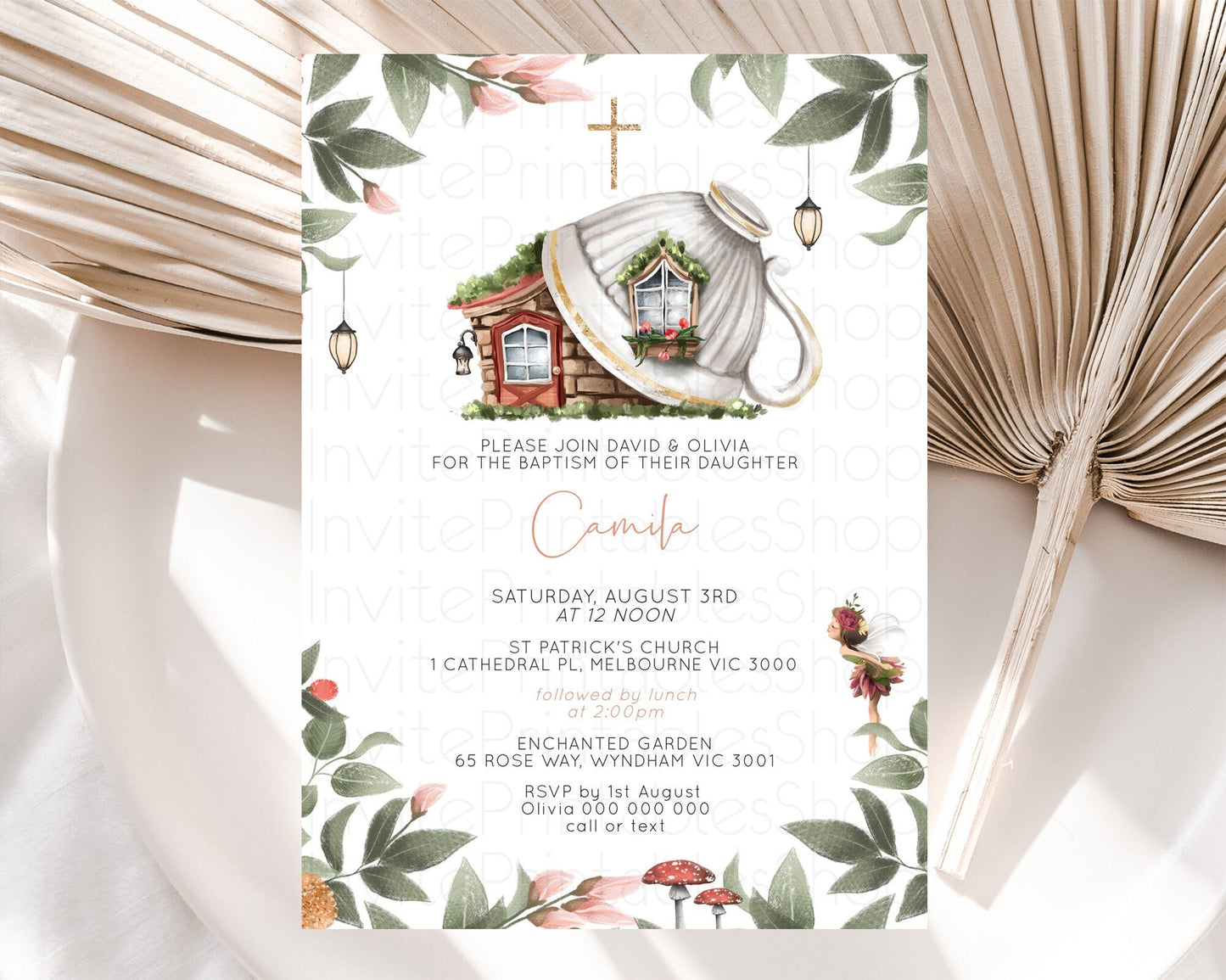 Fairy Baptism Invitation Fairy Baptism 1st Birthday Invitation Enchanted Secret Garden Christening Invite Pastel Floral Butterfly D10851