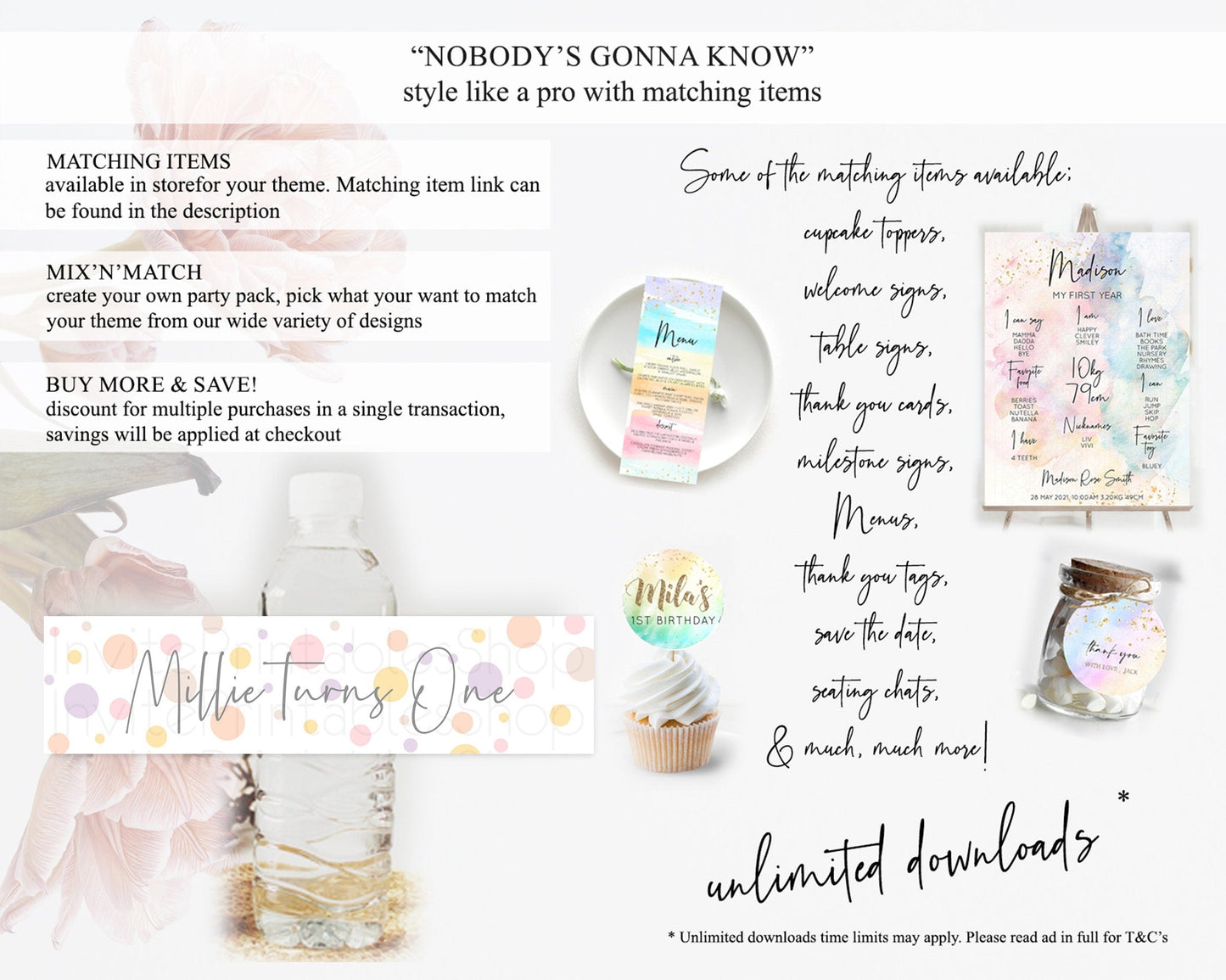 Pastel Confetti Water Label Template Rainbow Colorful Sprinkles Party Decor 1st Birthday Baptism Baby Shower Wedding Bridal Shower D10759