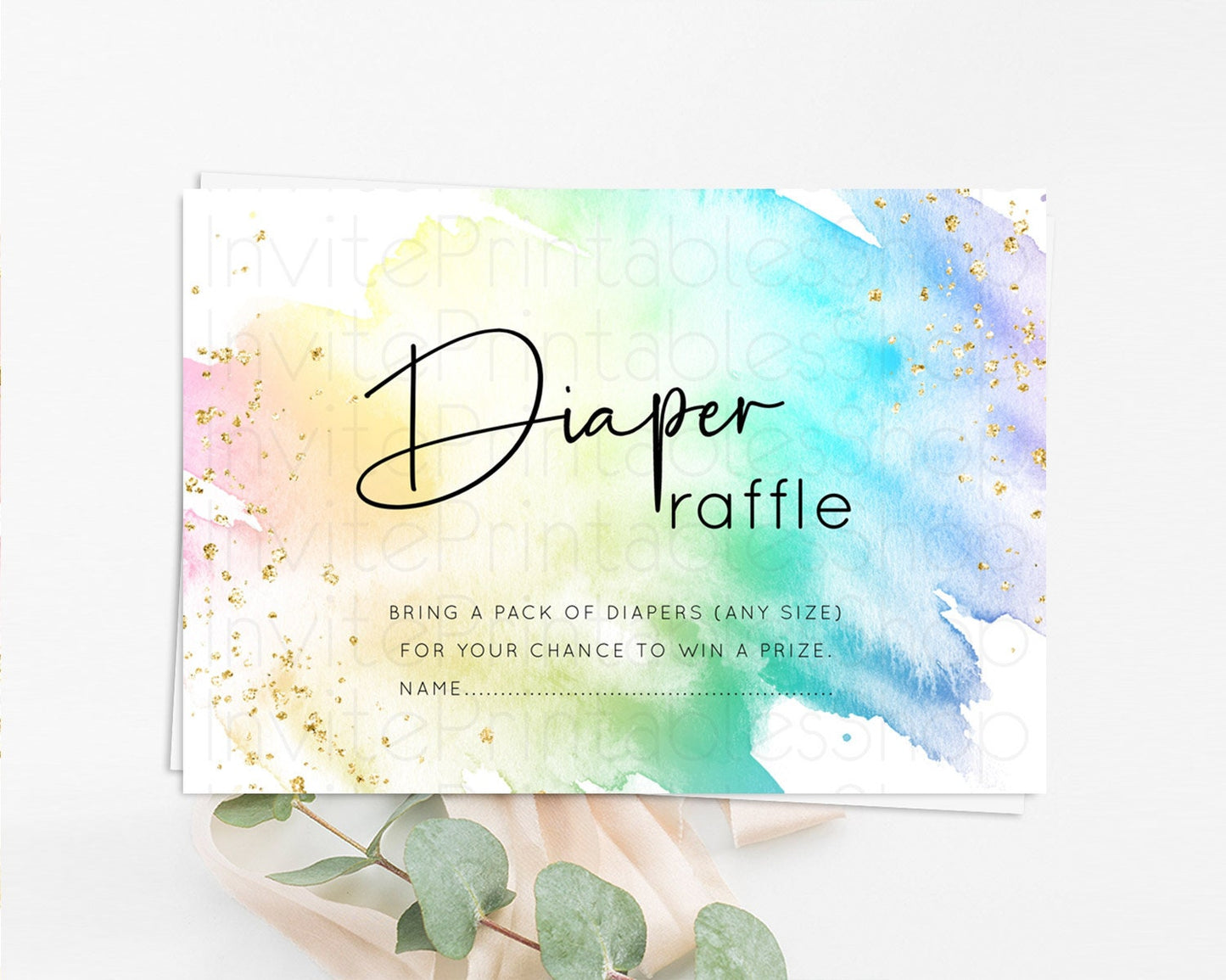 Pastel Diaper Raffle Card Pastel Rainbow Diaper Raffle Insert Colorful Ombre Watercolor Diaper Ticket Confetti Glitter Raffle Game D10279