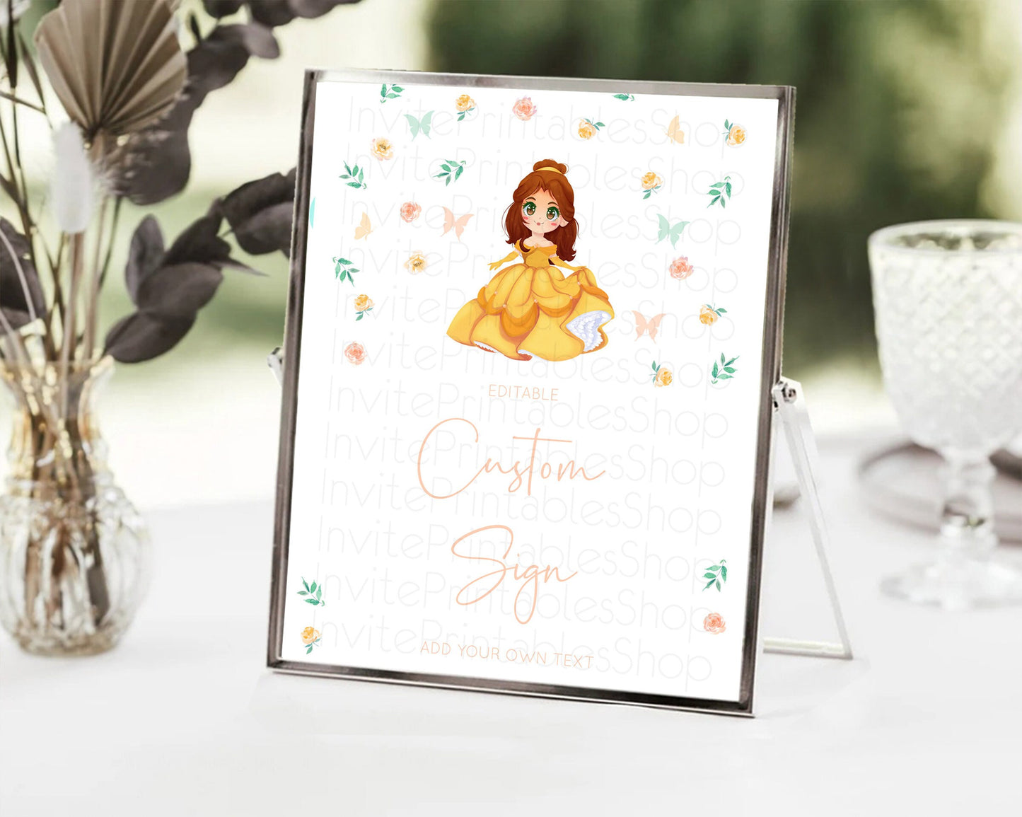 Princess Party Table Sign Decor Secret Garden Enchanted Castle Pastel Floral Royal Party For 1st Birthday Baptism Baby Shower D10890