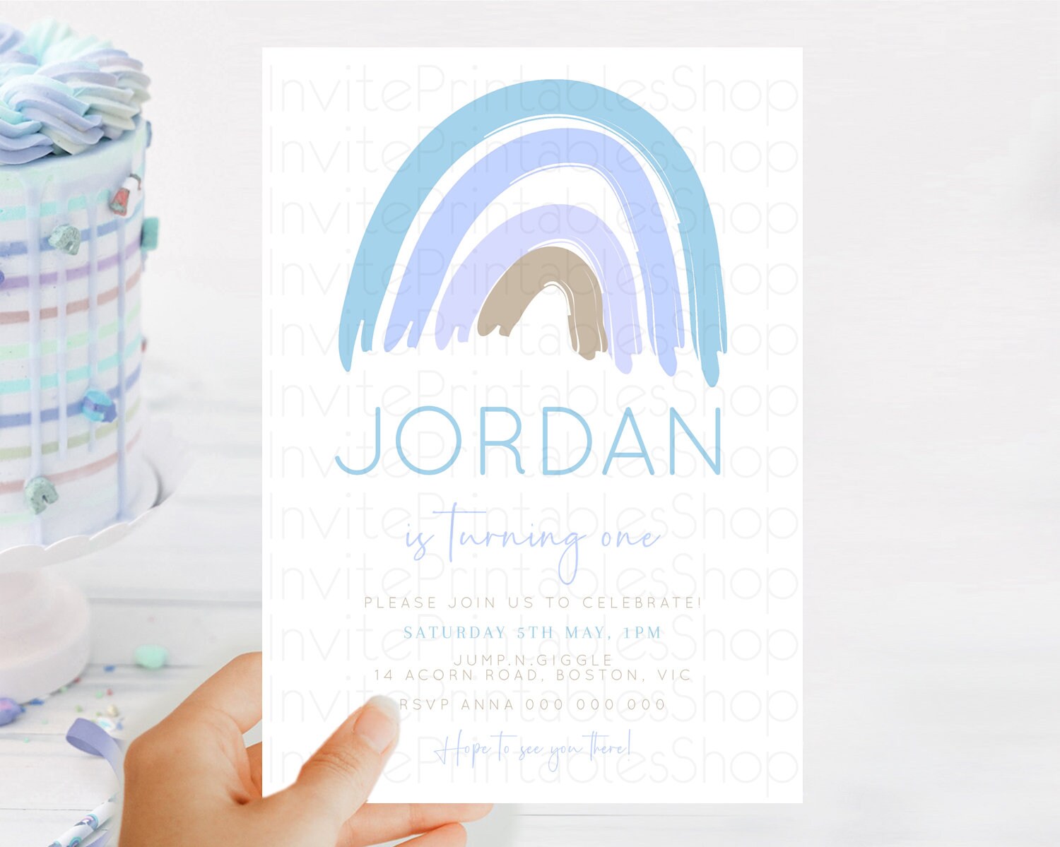 Editable Pastel Rainbow Birthday Invitation Pastel Rainbow Invitation Rainbo