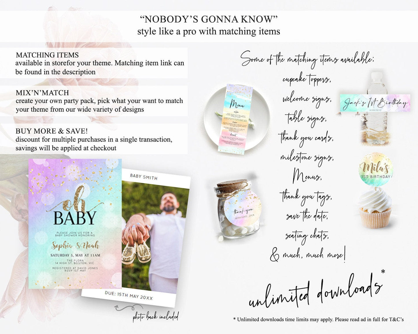 Pastel Baby Shower Invitation Rainbow Baby Shower Invitation Colorful Pastel Watercolor Invitation Gold Glitter Sprinkles Ombre D10621