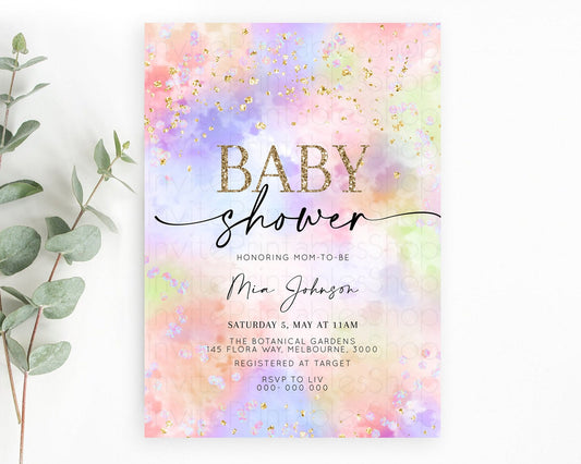 Editable Pastel Baby Shower Invitation Rainbow Baby Shower Invitation Colorf