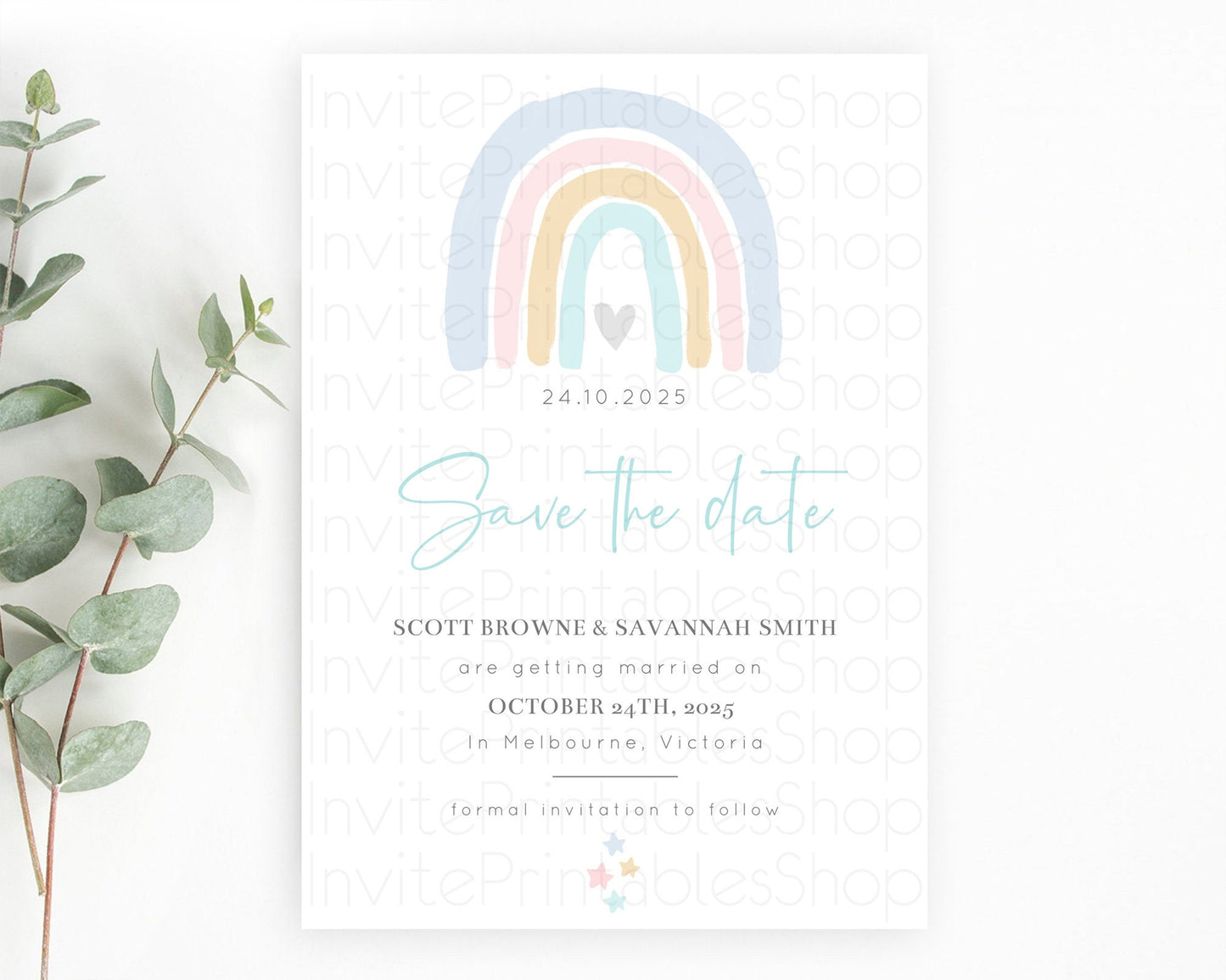 Pastel Rainbow Save The Date Template Boho Colorful Rainbow Party Rainbow Baby Theme For 1st Birthday Baptism Baby Shower Wedding D10214