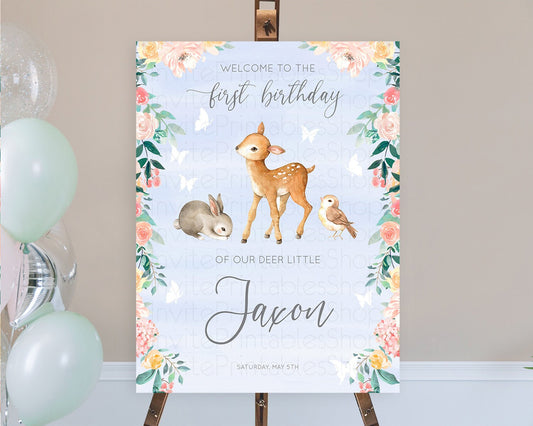 Editable Fawn Welcome Sign Deer Welcome Board Floral Deer Welcome Poster Enc