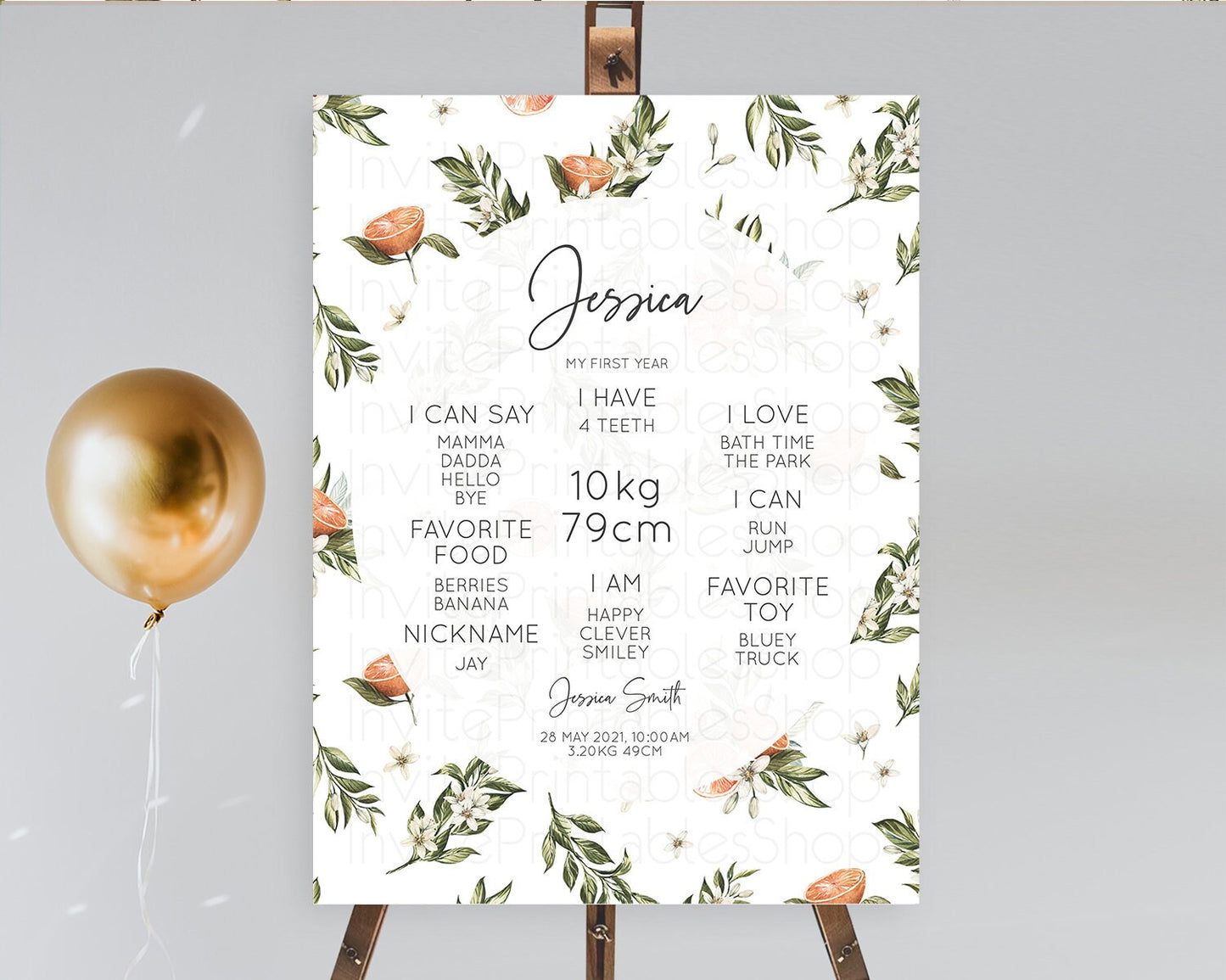 Citrus First Birthday Milestone Board Lemon Milestone Poster Orange Milestone Poster Citrus Floral Décor 1st Birthday Welcome Sign D10545