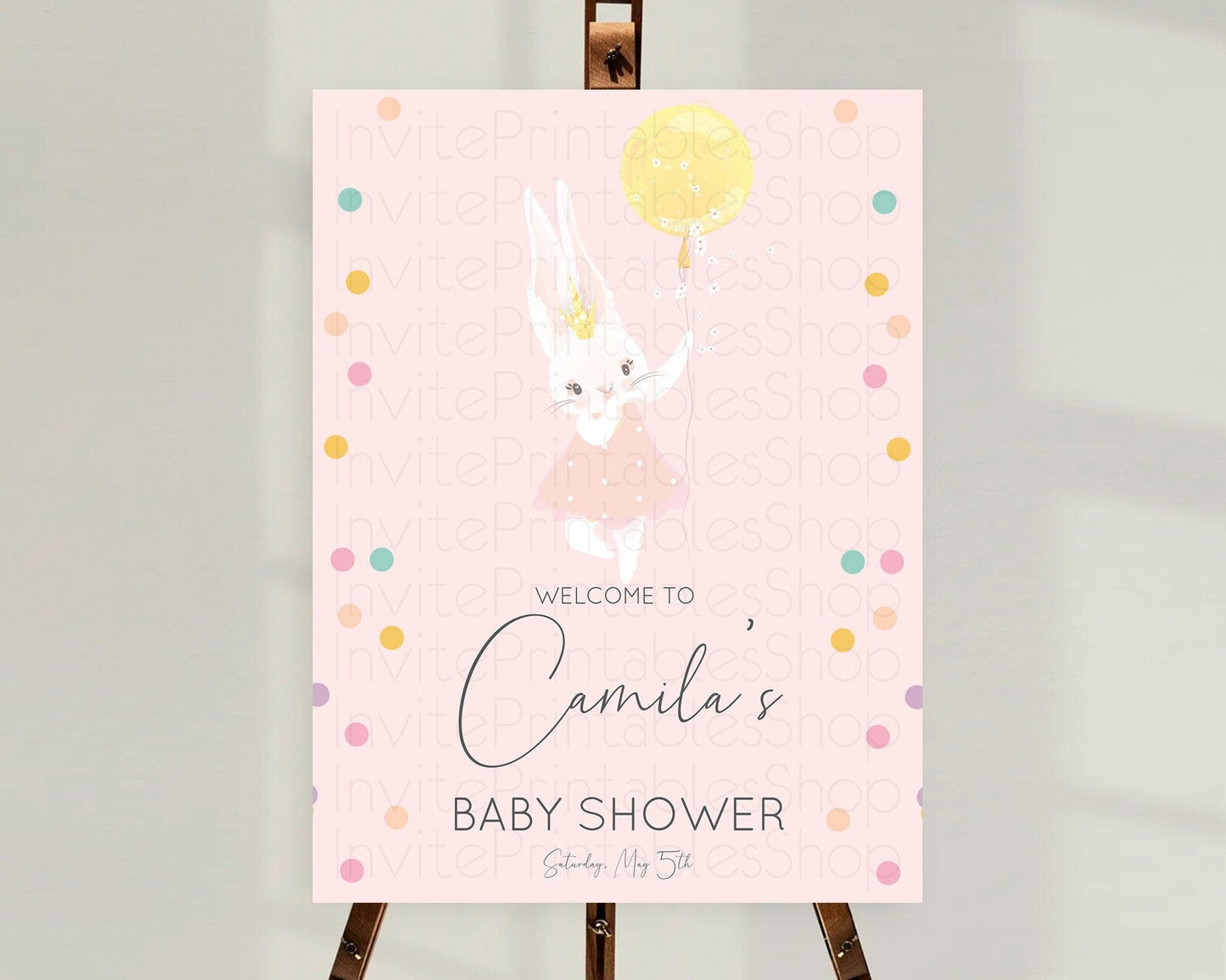 Bunny Baby Shower Welcome Sign Bunny Balloon Welcome Board Colorful Pastel Confetti Bunny Welcome Poster Sprinkles Baby Welcome Sign D10219