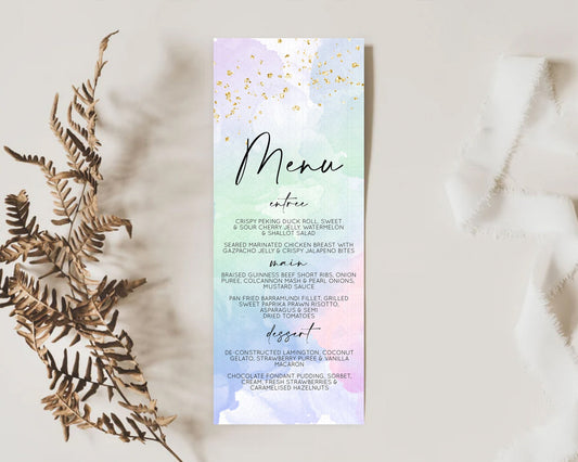 Editable Pastel Menu Pastel Rainbow Menu Template Colorful Pastel Table Deco