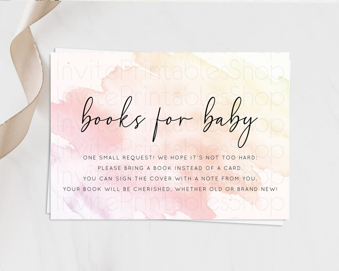 Pink Books For Baby Card Watercolor Book Insert Pastel Pink Baby Shower Book Card Pink Watercolor Splash Guests Book Poem Request D10164