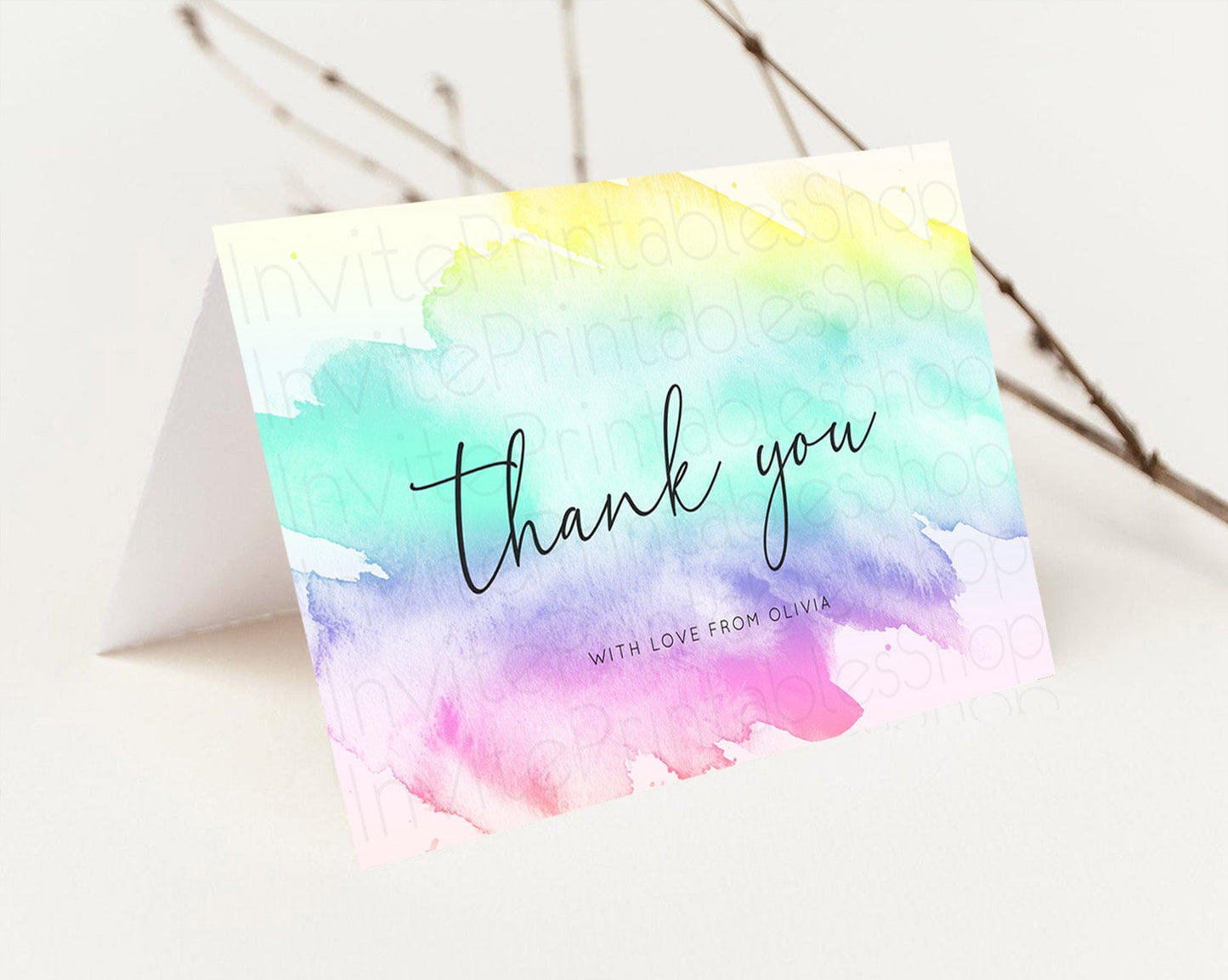 Pastel Thank You Rainbow Thank You Card Colorful Pastel Birthday Thank You Card Confetti Watercolor Pastel Teacher Thank You Cards D10231