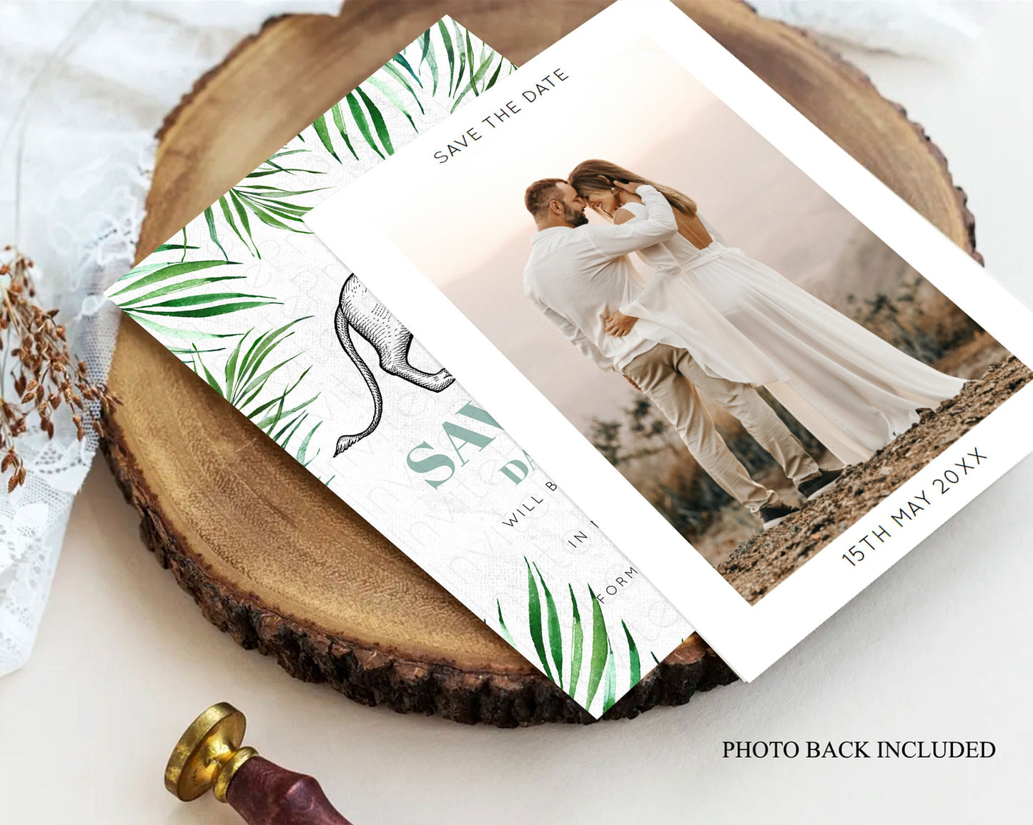 Lion Save The Date Template Lion Safari Adventure Party Dried Palm Ferns Zoo 1st Birthday Baptism Baby Shower Bridal Shower Wedding D10845