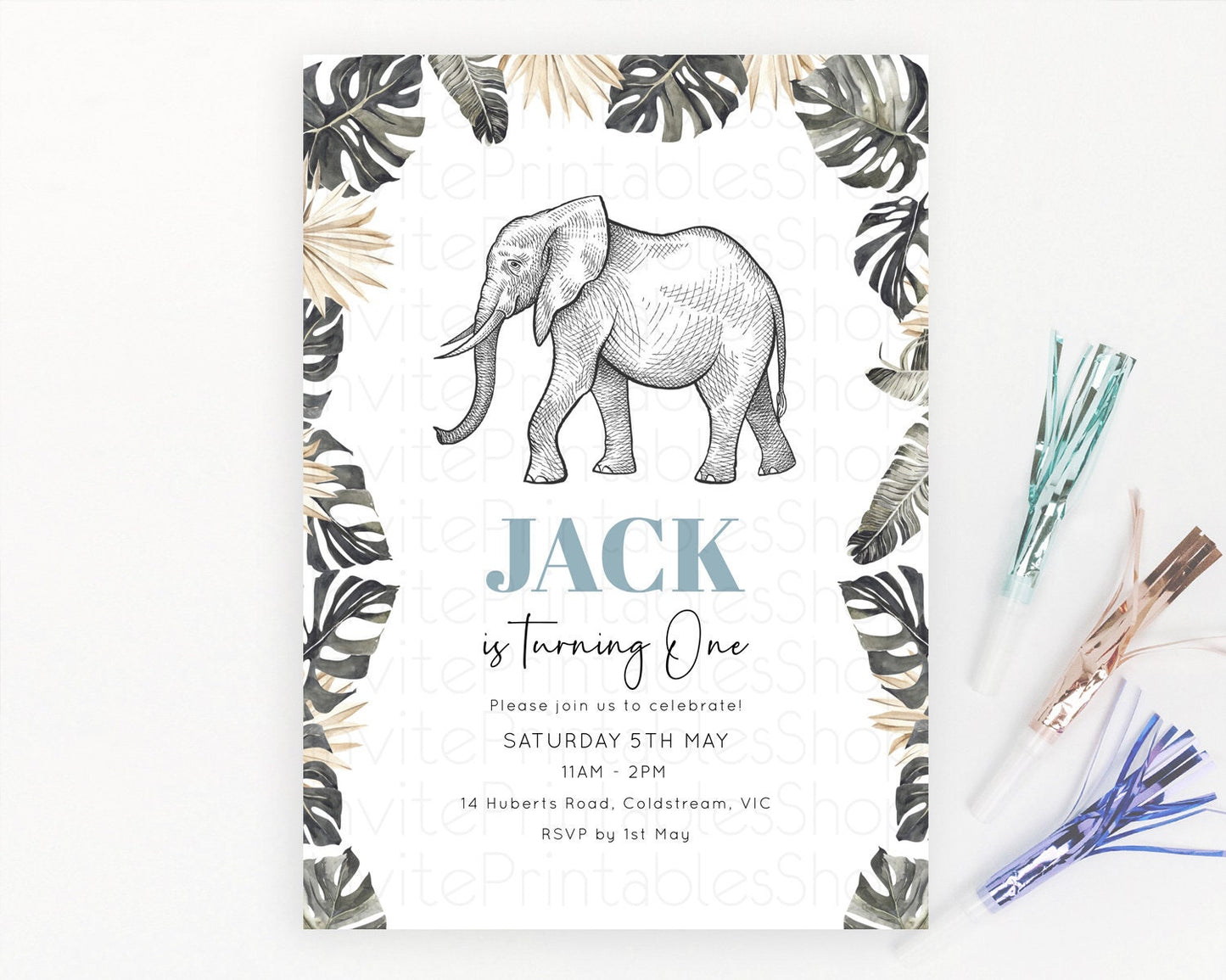 Editable Elephant Birthday Invitation Elephant Invitation Elephant Birthday