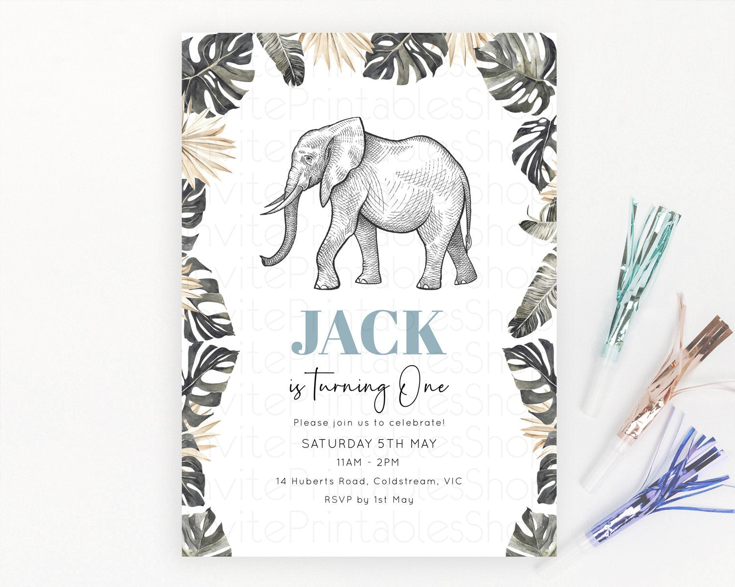 Editable Elephant Birthday Invitation Elephant Invitation Elephant Birthday