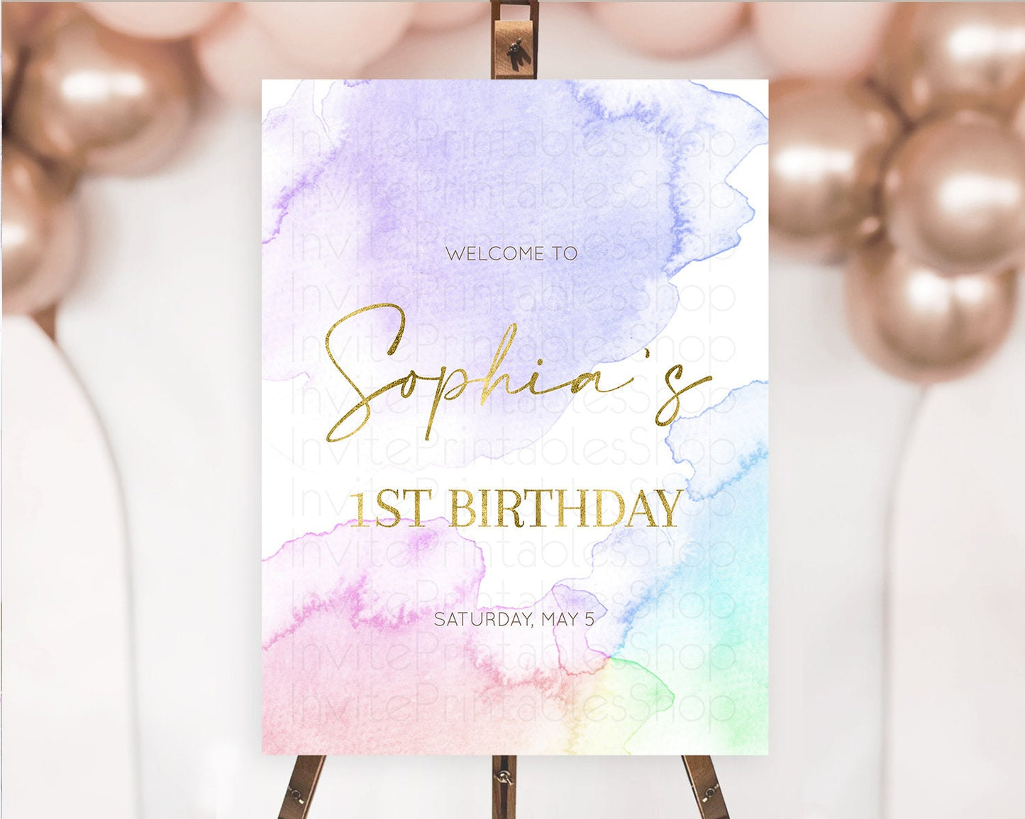 Pastel Welcome Sign Pastel Rainbow Welcome Sign Colorful Rainbow Confetti Watercolor Glitter Pastel First Birthday Welcome Sign D10215