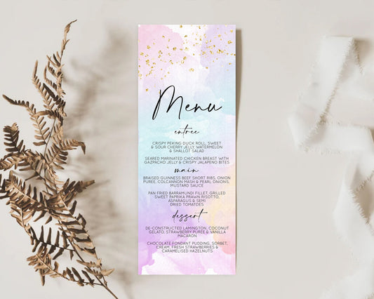 Editable Pastel Menu Pastel Rainbow Menu Template Colorful Pastel Table Deco