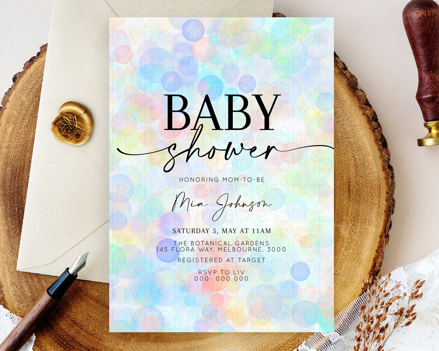 Pastel Confetti Baby Shower Invitation Bath Bomb Baby Shower Invitation Pastel Bubbles Invitation Colorful Watercolour Invitation D10446