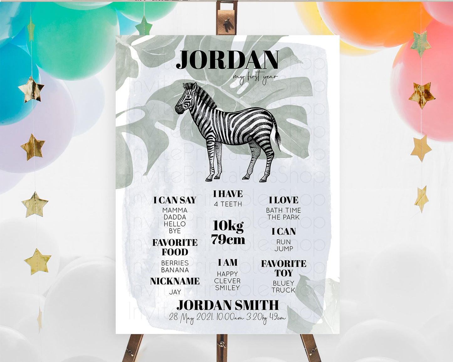 Zebra First Birthday Milestone Board Zebra Milestone Poster Zebra Decor Safari Adventure Zebra First Birthday Welcome Sign D10814