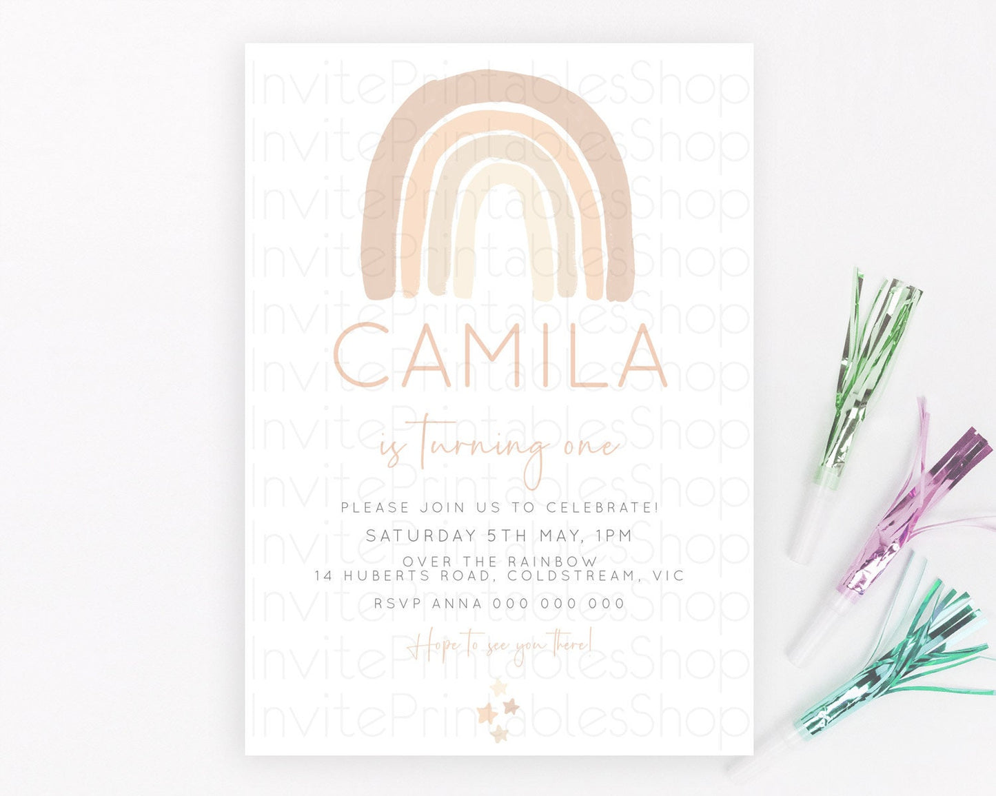 Pastel Rainbow Birthday Invitation Pastel Rainbow Invitation Rainbow Invitation Pastel Invitation Boho Rainbow 1st First Birthday D23104