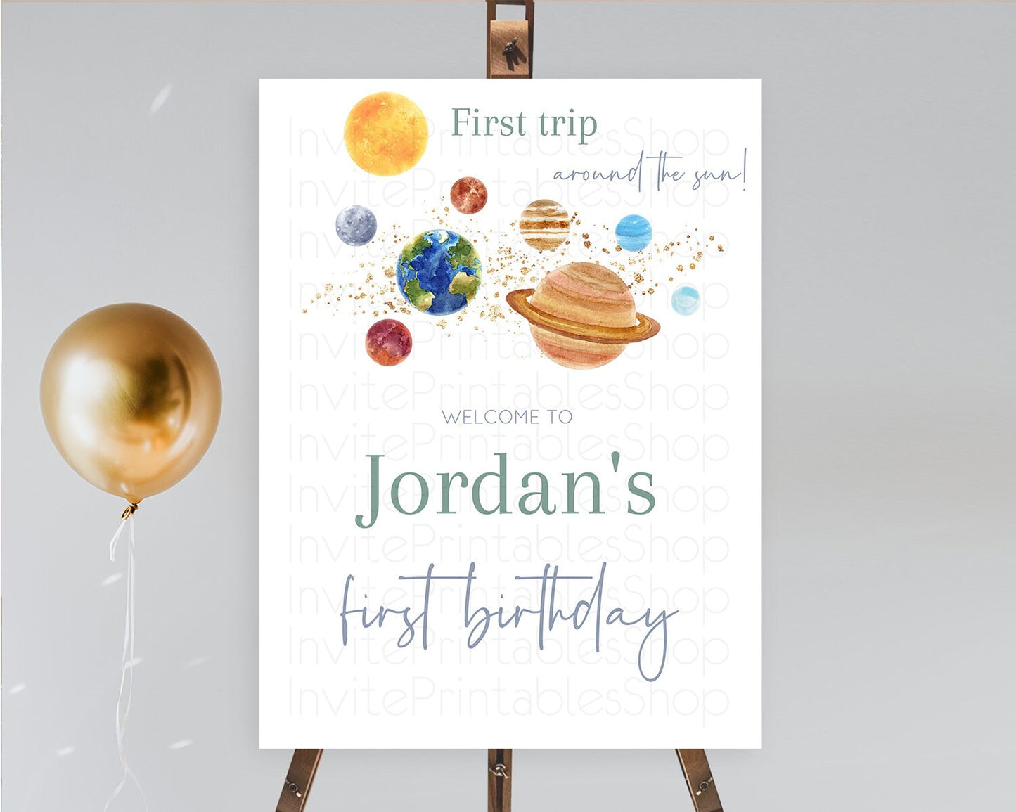 Space Birthday Welcome Sign Space Welcome Board First Trip Around the Sun Welcome Poster Planets Solar System ONE year Birthday Sign D10598