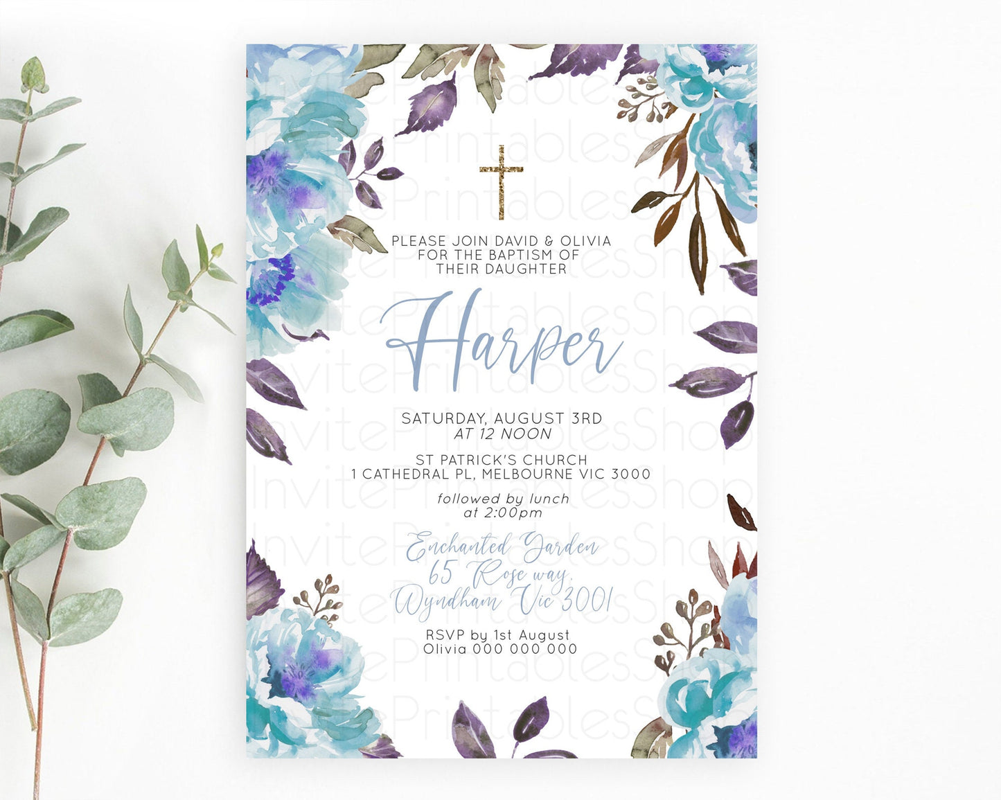 Secret Garden Baptism Invitation Wildflower Baptism Birthday Invite Pastel Flowers Christening Invite Enchanted Garden Boho Floral  D10730