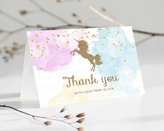 Unicorn Rainbow Thank You Card Pastel Unicorn Thank You Magical Ombre Unicorn Birthday Thank You Colorful Watercolor Teacher Card D10114