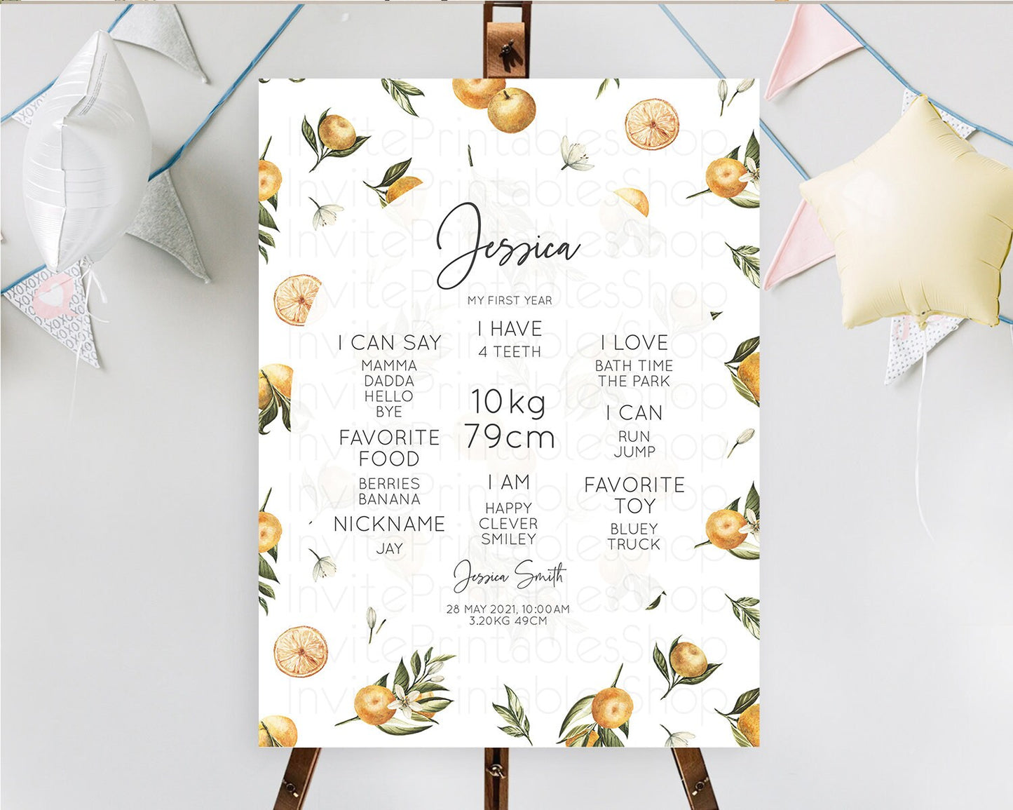 Citrus First Birthday Milestone Board Lemon Milestone Poster Orange Milestone Poster Citrus Floral Décor 1st Birthday Welcome Sign D10545