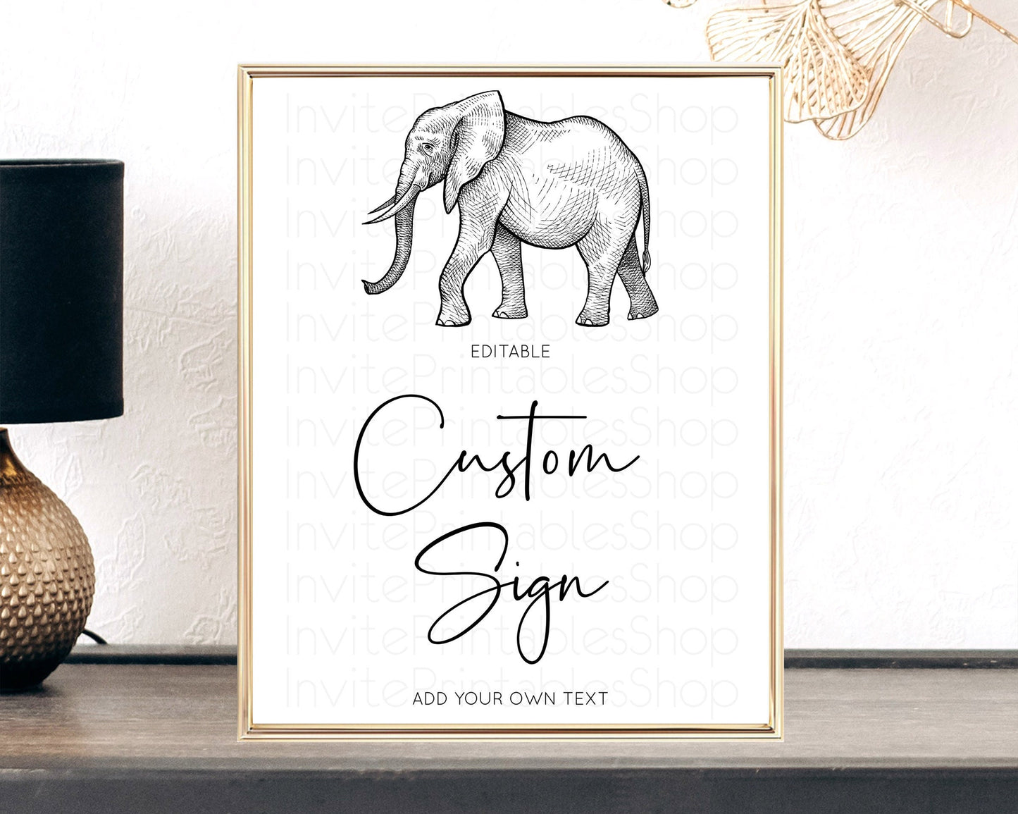 Elephant Sign Elephant Safari Adventure Party Table Sign Decor Dried Palm Fern Zoo 1st Birthday Baptism Baby Shower Bridal Shower D10248