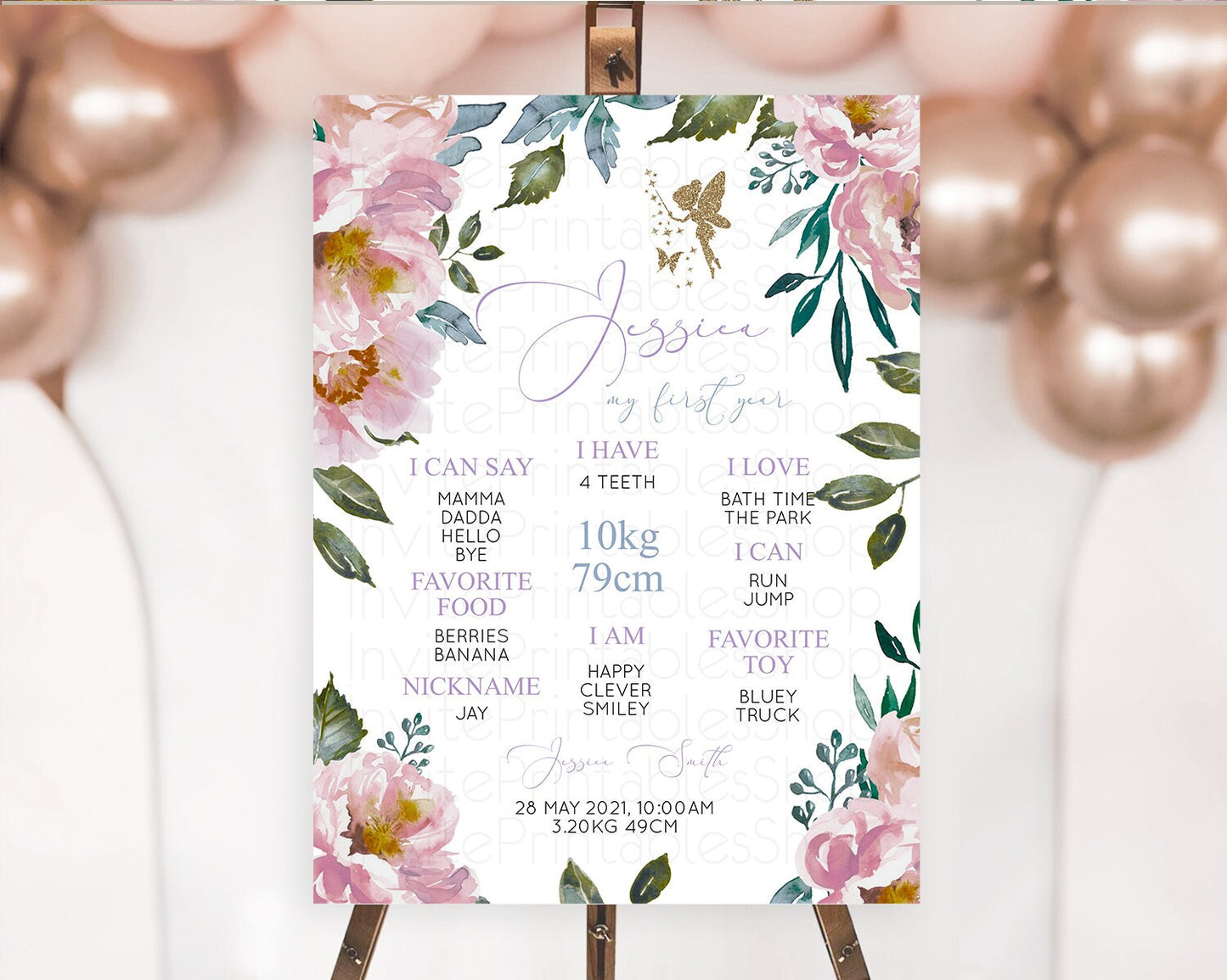 Fairy First Birthday Milestone Poster Fairy Secret Garden Milestone Board Enchanted Garden Pastel Floral Butterfly 1st Birthday Sign D10727