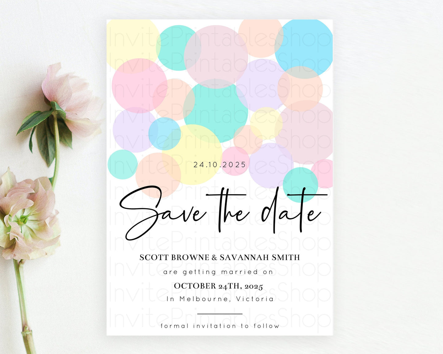 Pastel Confetti Save The Date Template Rainbow Colorful Sprinkles Party For 1st Birthday Baptism Baby Shower Wedding Bridal Shower D10223