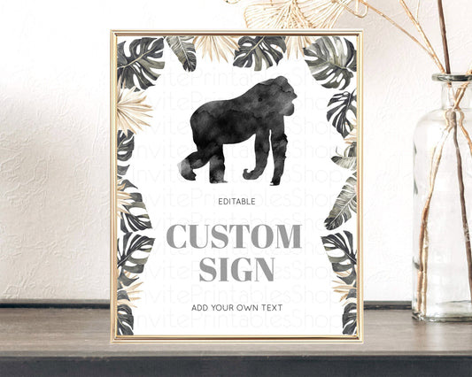 Gorilla Table Sign Decor Gorilla Party Sign Template Safari Adventure Gorilla Minimal Theme 1st Birthday Baptism Baby Shower D10804