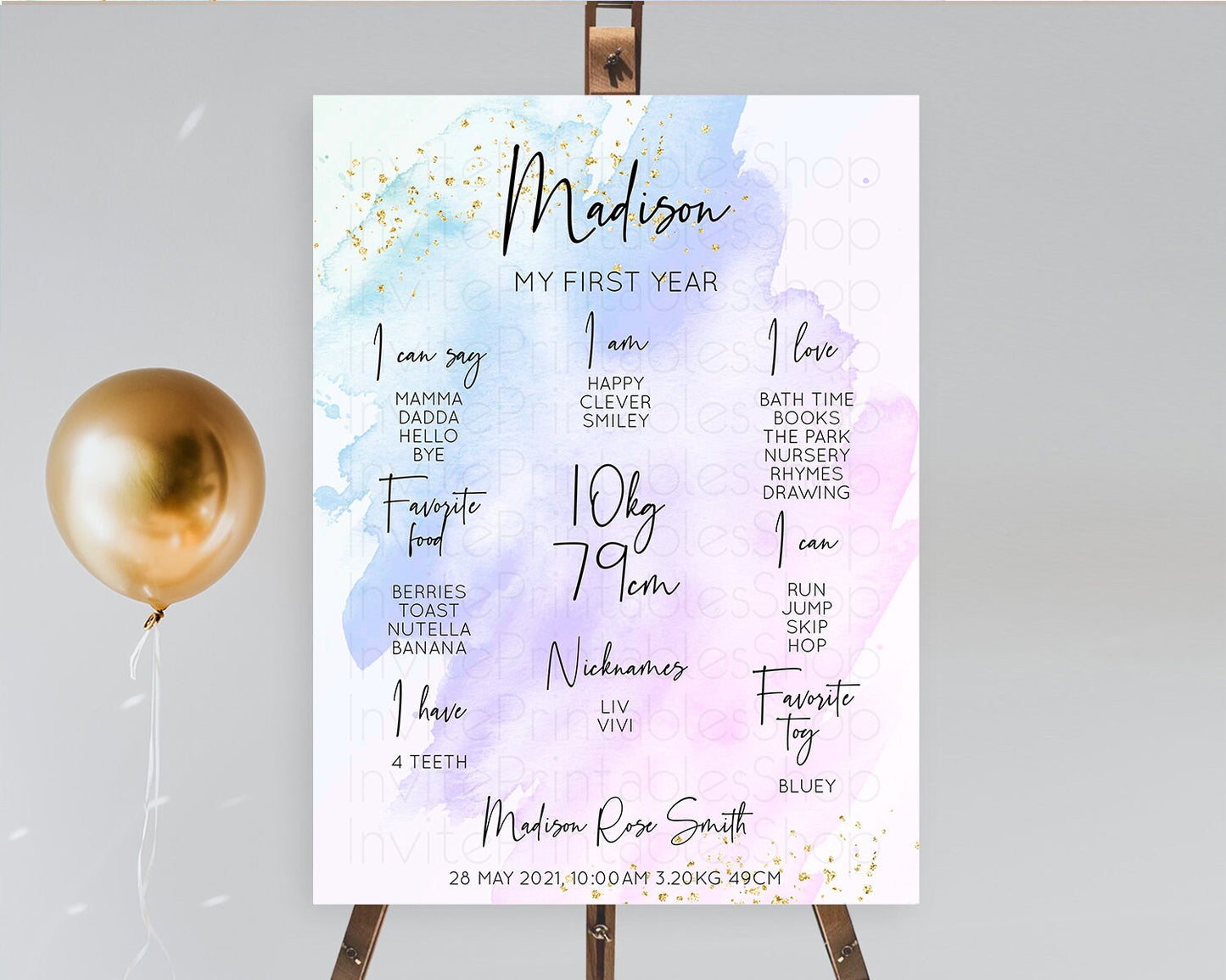 Purple First Birthday Milestone Poster Purple Watercolor Milestone Board Pastel Purple Watercolor Splash Milestone Sign 1st Birthday D10169