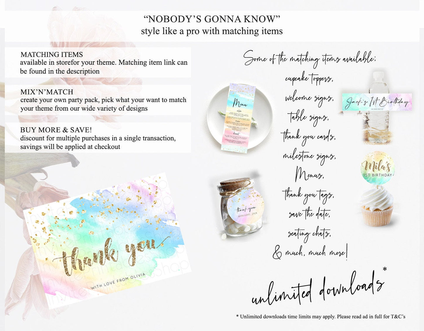Pastel Thank You Rainbow Thank You Card Colorful Pastel Birthday Thank You Card Confetti Watercolor Pastel Teacher Thank You Cards D10637