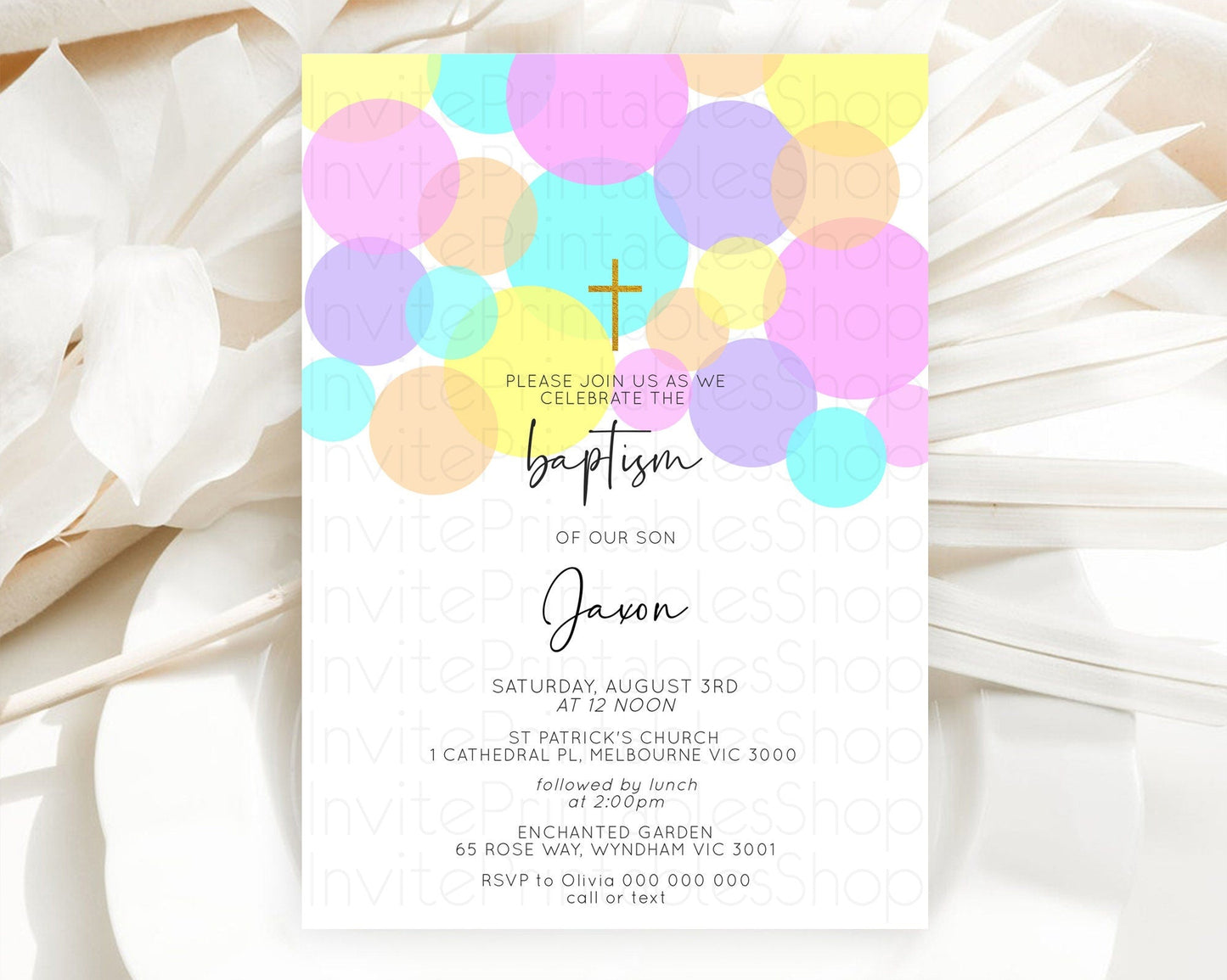 Pastel Baptism Invitation Pastel Confetti Baptism 1st Birthday Invitation Colorful Rainbow Confetti Bubbles Christening Invitation D10406