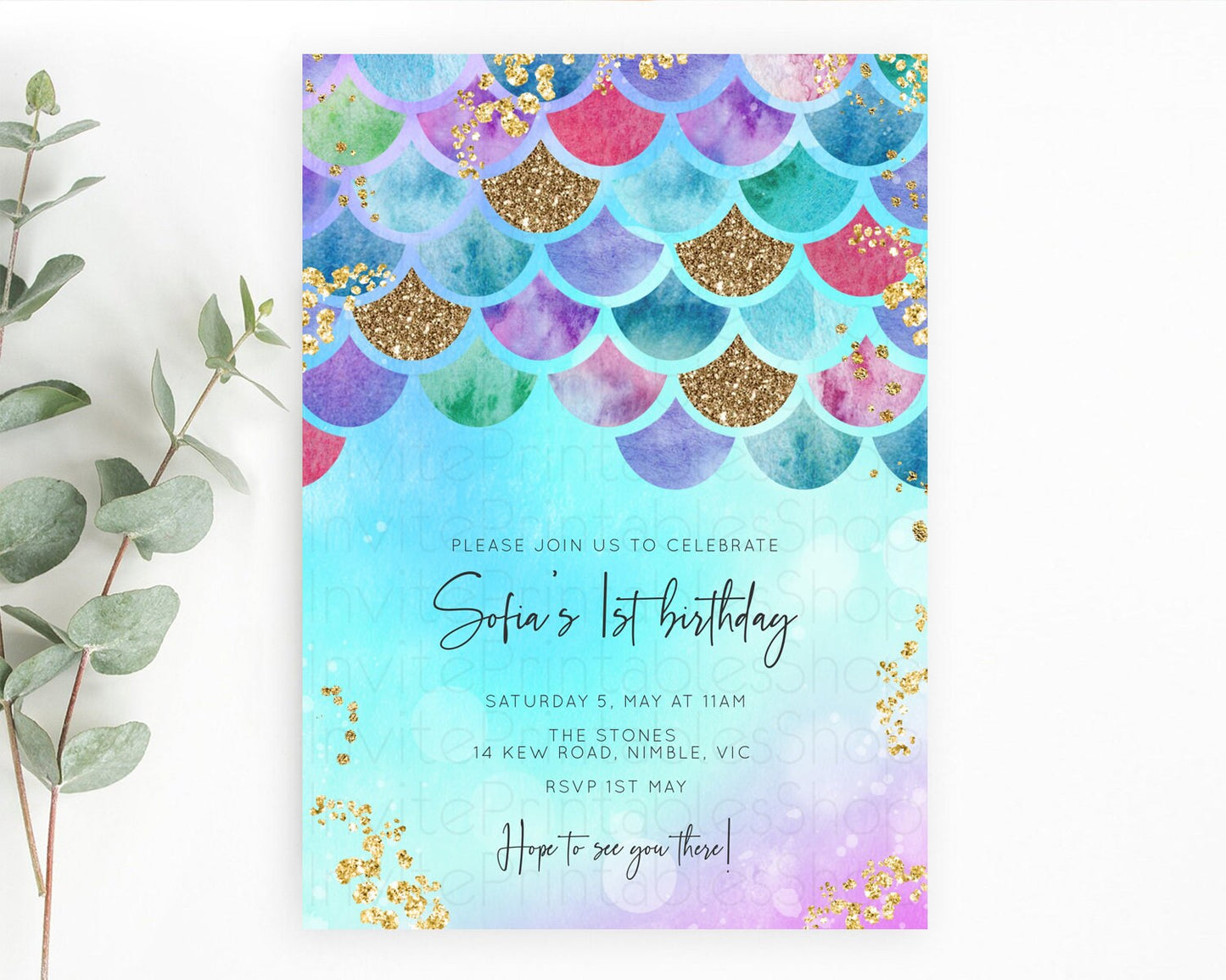 Rainbow Fish Invitation Rainbow Fish Birthday Invitation Watercolor Mermaid Invitation Rainbow Sea Invitation Pastel First Birthday D10581