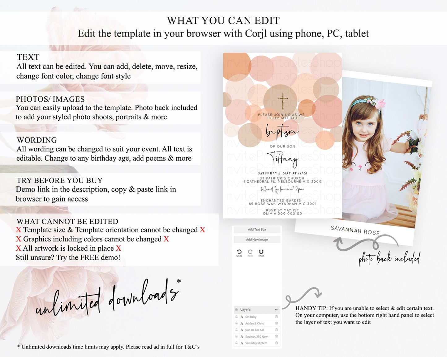 Pastel Baptism Invitation Orange Confetti Baptism 1st Birthday Invitation Confetti Bubbles Christening Invitation Holy Communion D10230