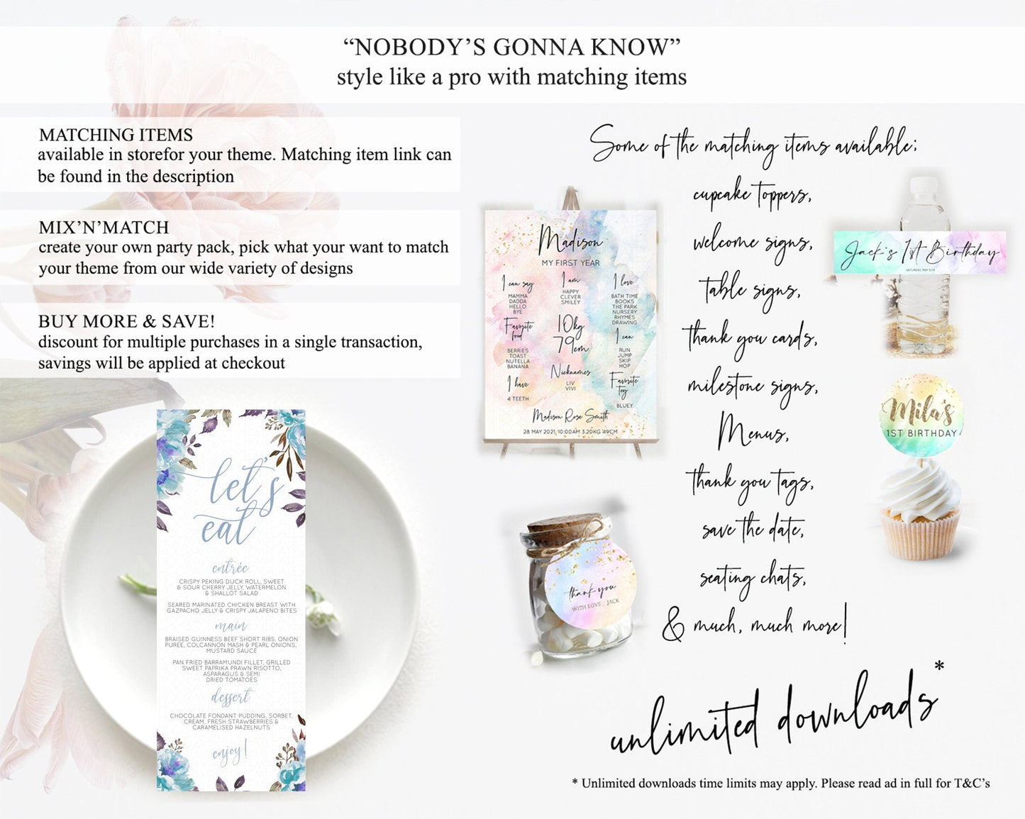 Secret Garden Menu Wildflower Menu Template Pastel Flower Garden Table Decor Boho Floral Dinner Dessert Floral Party Food Menu D10730