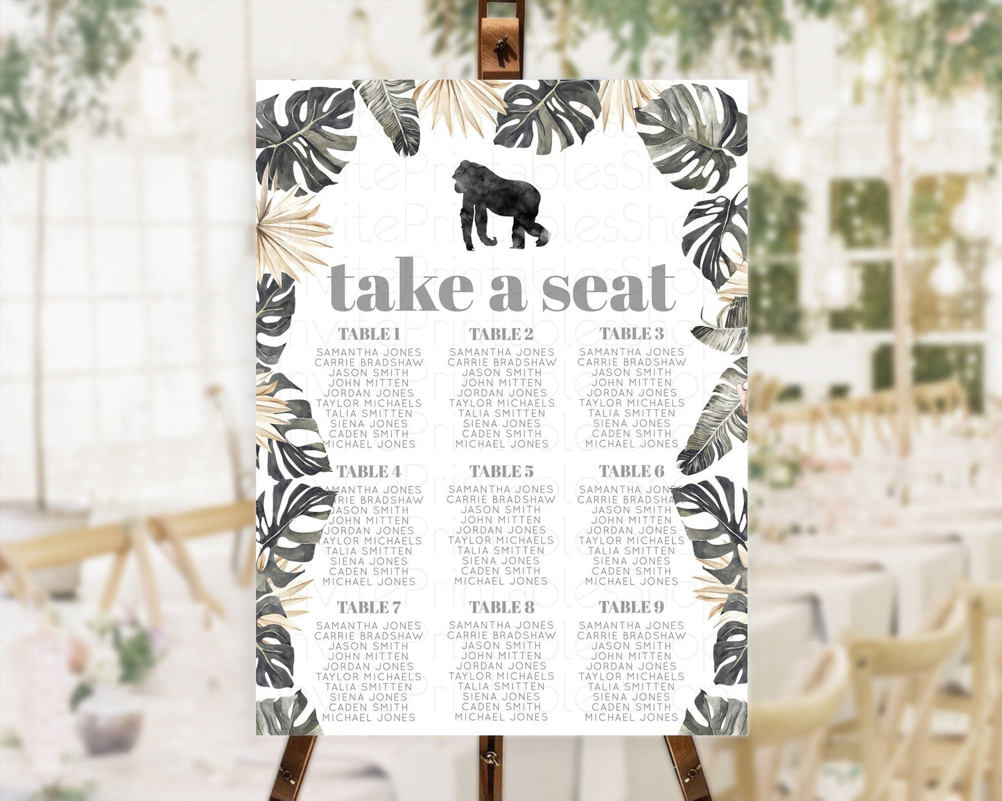 Gorilla Seating Chart Jungle Gorilla Seating Sign Gorilla Party Decor Gorilla Jungle Adventure Zoo Green Palm Leaf Fern Take A Seat D10804