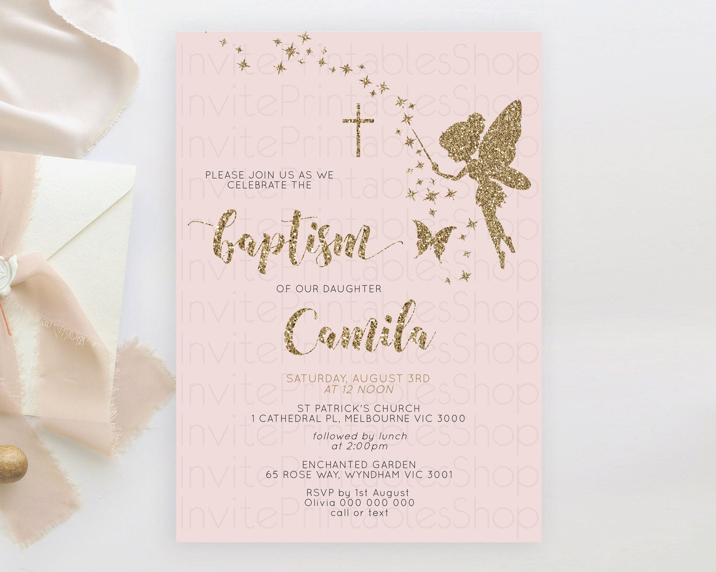 Fairy Baptism Invitation Fairy Baptism 1st Birthday Invitation Enchanted Secret Garden Christening Invite Pastel Floral Butterfly D10899